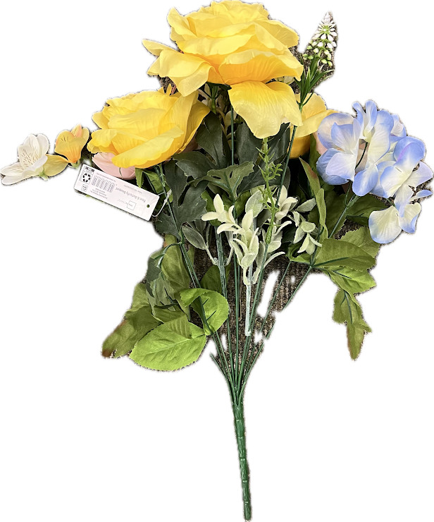 Mainstays 15 in Artificial Rose Butterfly Bouquet, Yellow/ Blue, case of 12