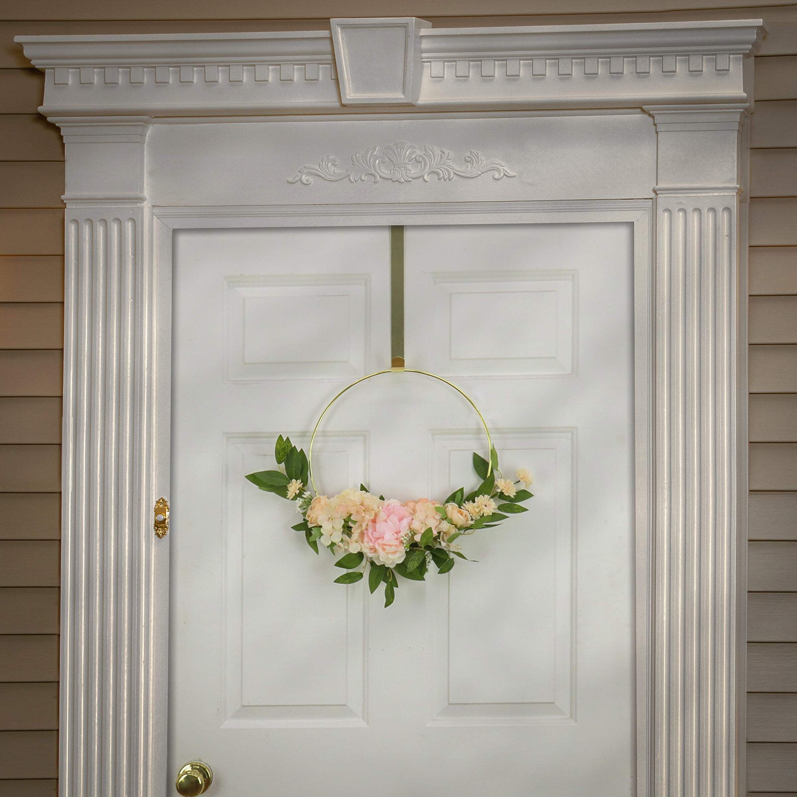 18 in. Spring Hoop Wreath with Peony, Rose and Pom Pom