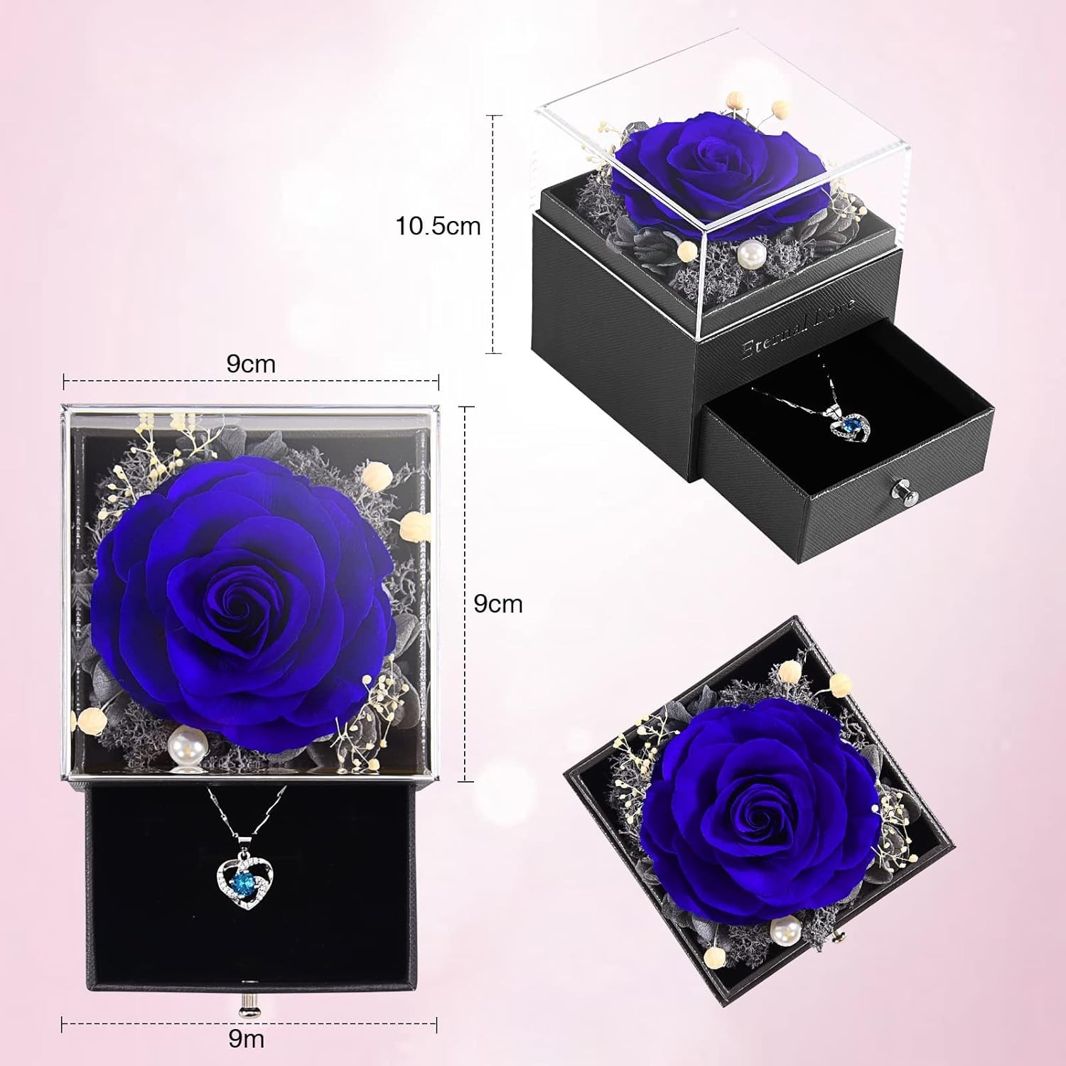 Handcrafted Preserved Rose and Necklace in Jewelry Box – Gifts for Women