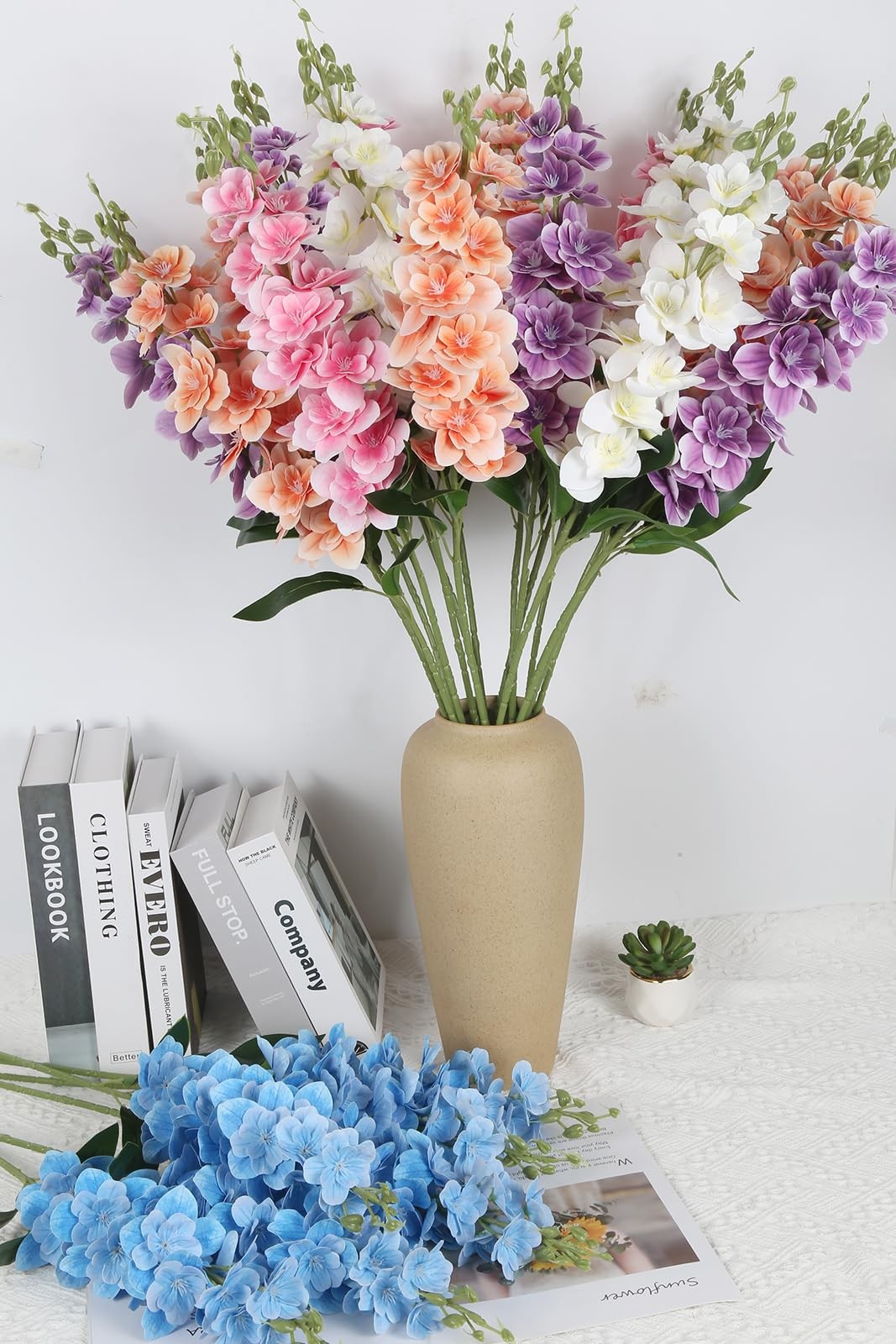 Blue Delphinium Artificial Flowers6PCS Faux Snapdragon Flowers 33″ Silk Larks