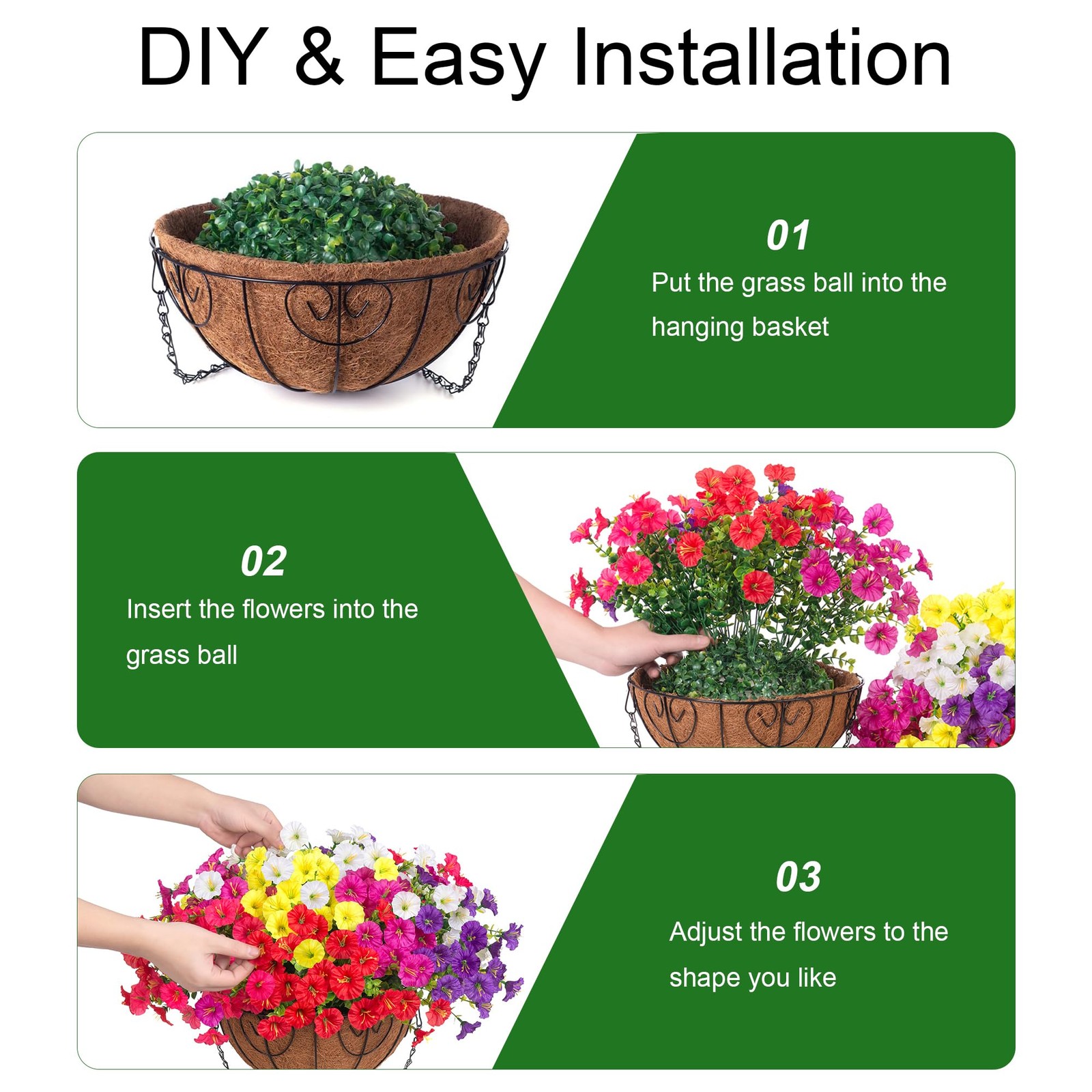 2 Set Artificial Hanging Flowers Fake Plants Baskets for Outdoors Spring Deco…