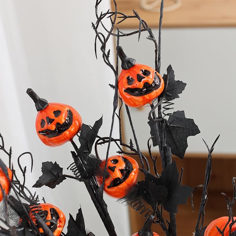 Halloween Decorations, Artificial Pumpkin Black Maple Leaf Floral Stems