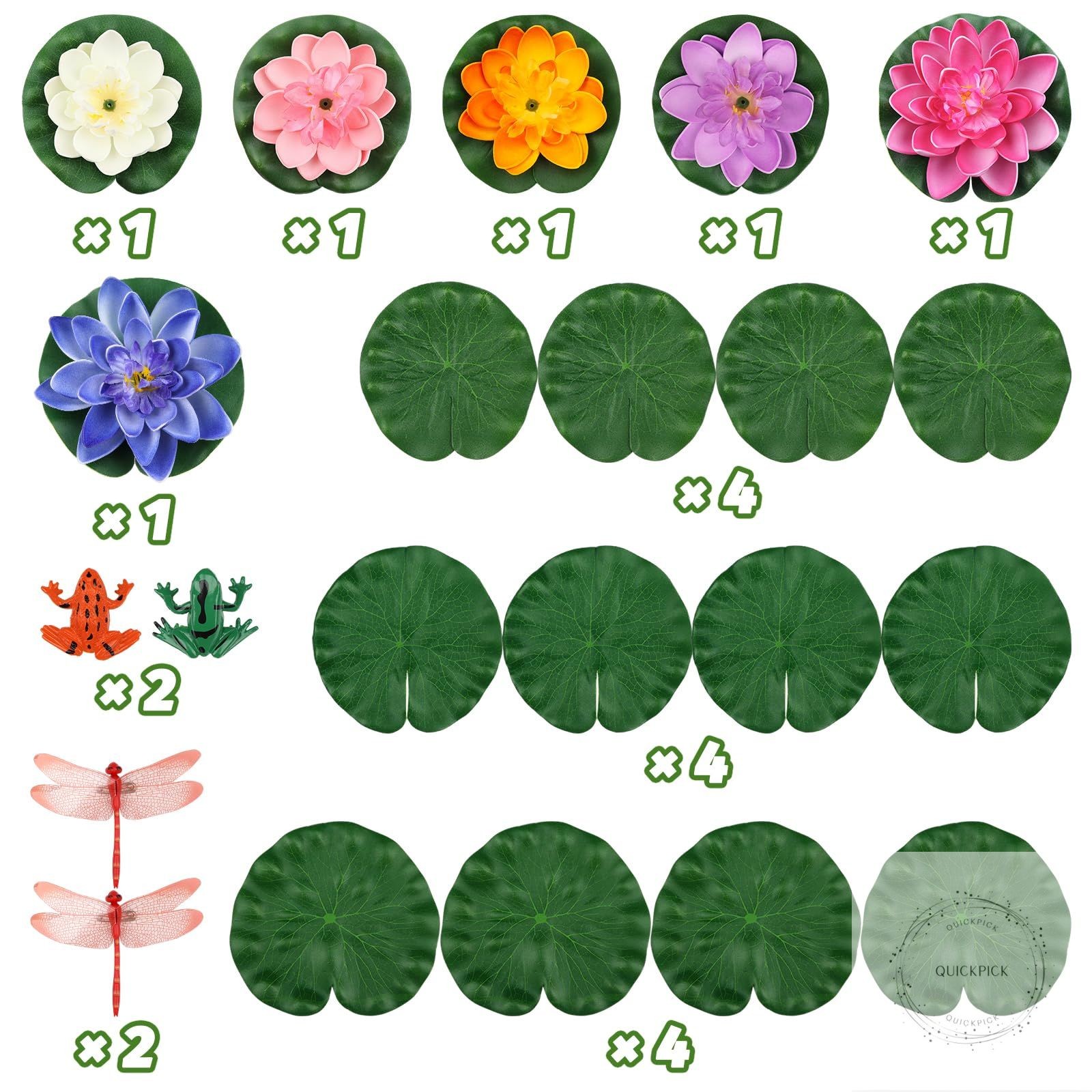 22 Pack Artificial Floating Foam Lotus Flowers with Artificial Frog Lotus Leaves