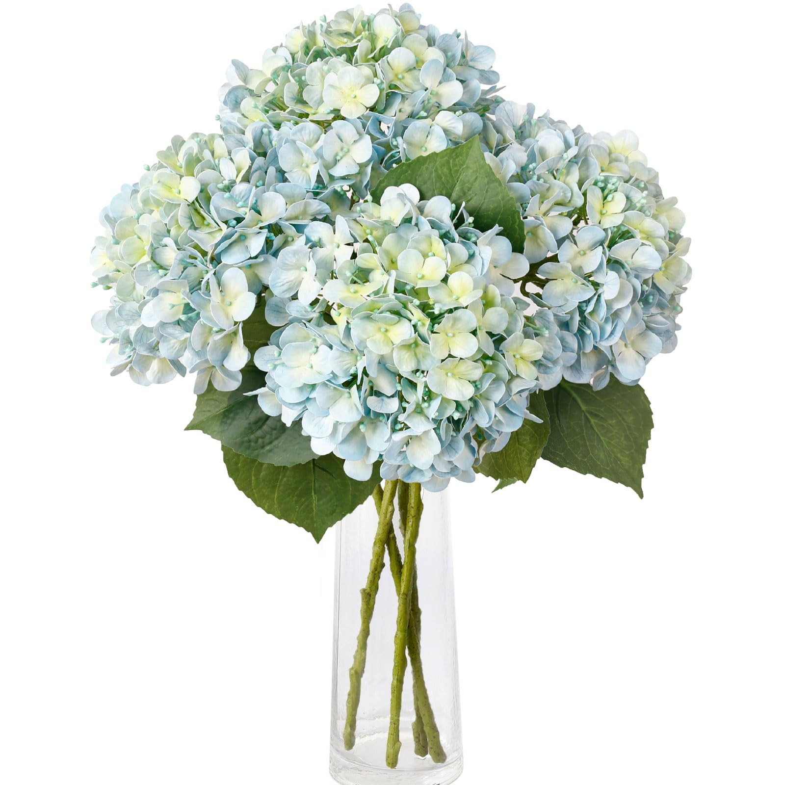 Light Blue Hydrangea Artificial Flowers 21″ Real Touch with 3 PCS Butterflies