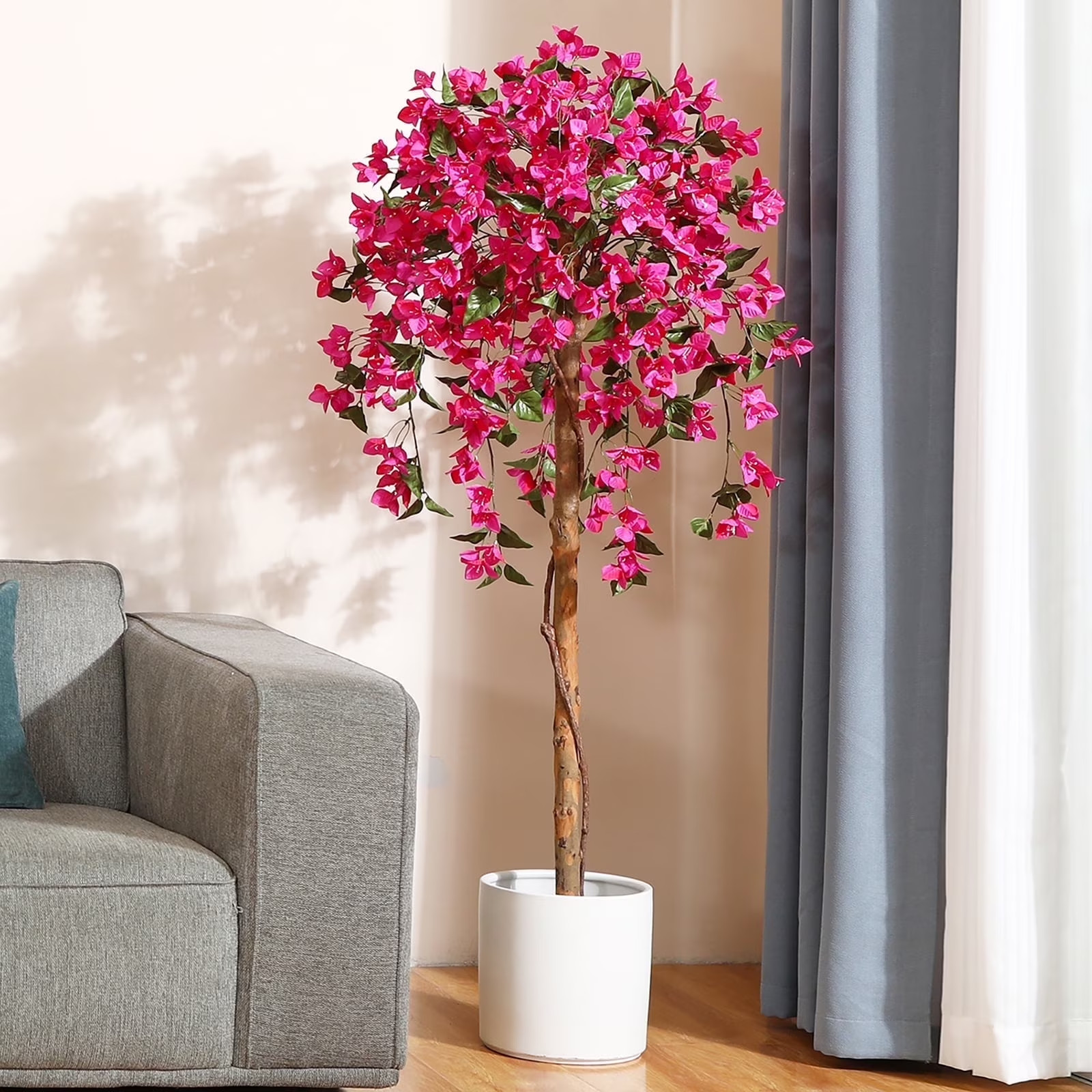 5 Feet Artificial Bougainvillea Flowers Tree in Black Plastic Pot, Indoor Plants