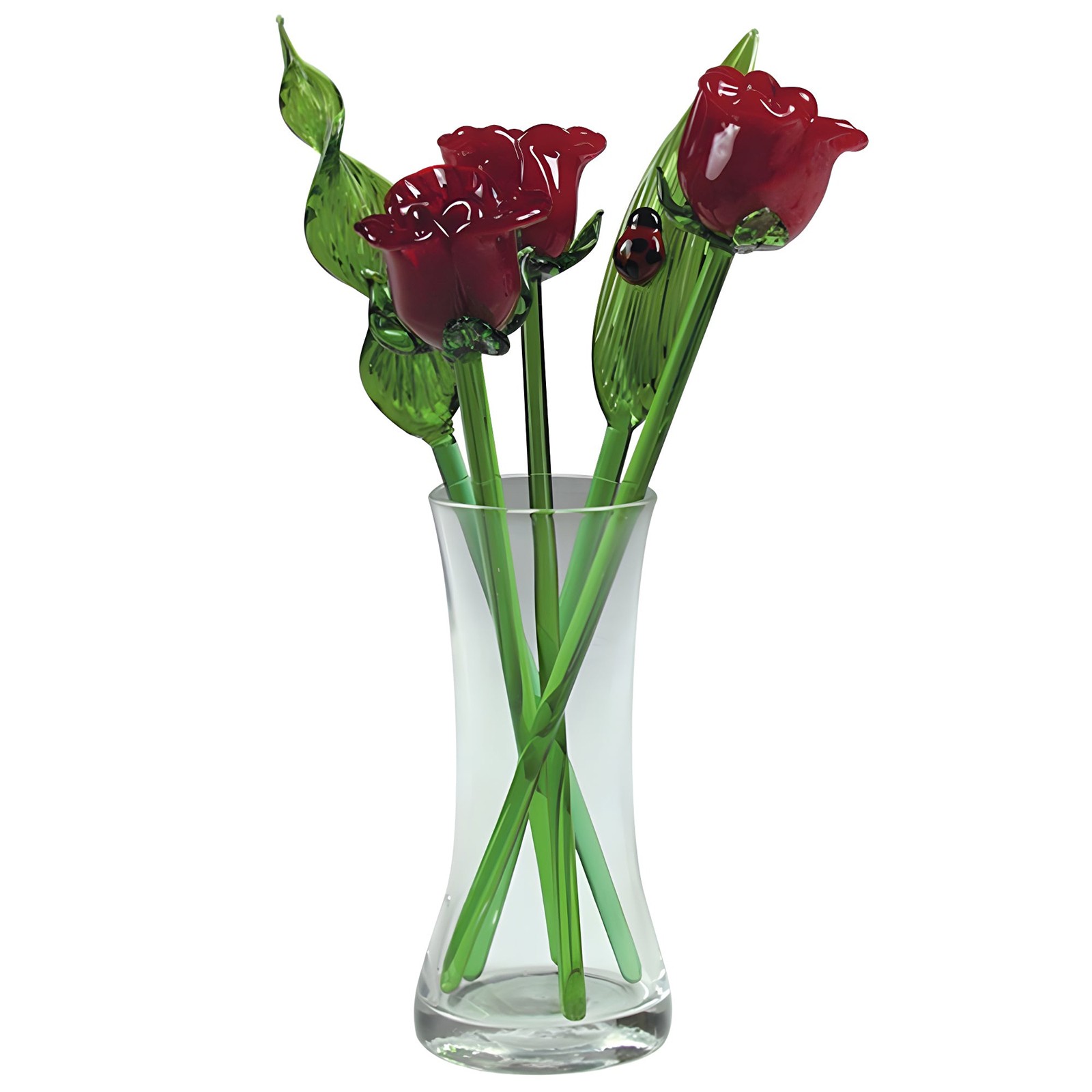Decorative Glass Lovely Flower Bouquet with Vase, Gift Boxed – Red Roses