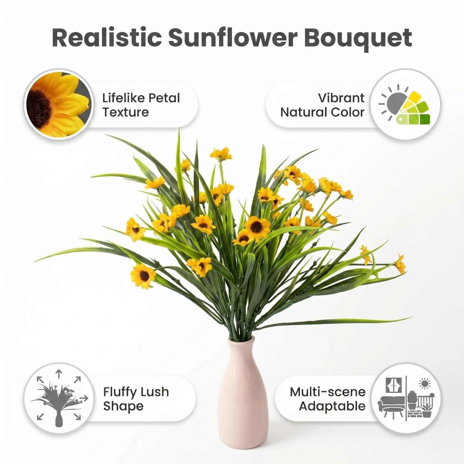 4-Piece Artificial Flower Mixed Set, Suitable for Use in Living Rooms, Bedroo…
