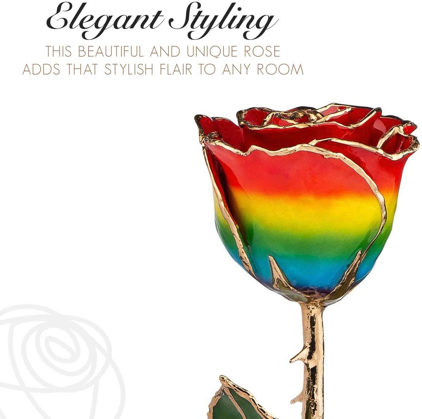 Forever Rose Genuine Real Rainbow Rose, Hand Dipped and Trimmed in 24K Gold