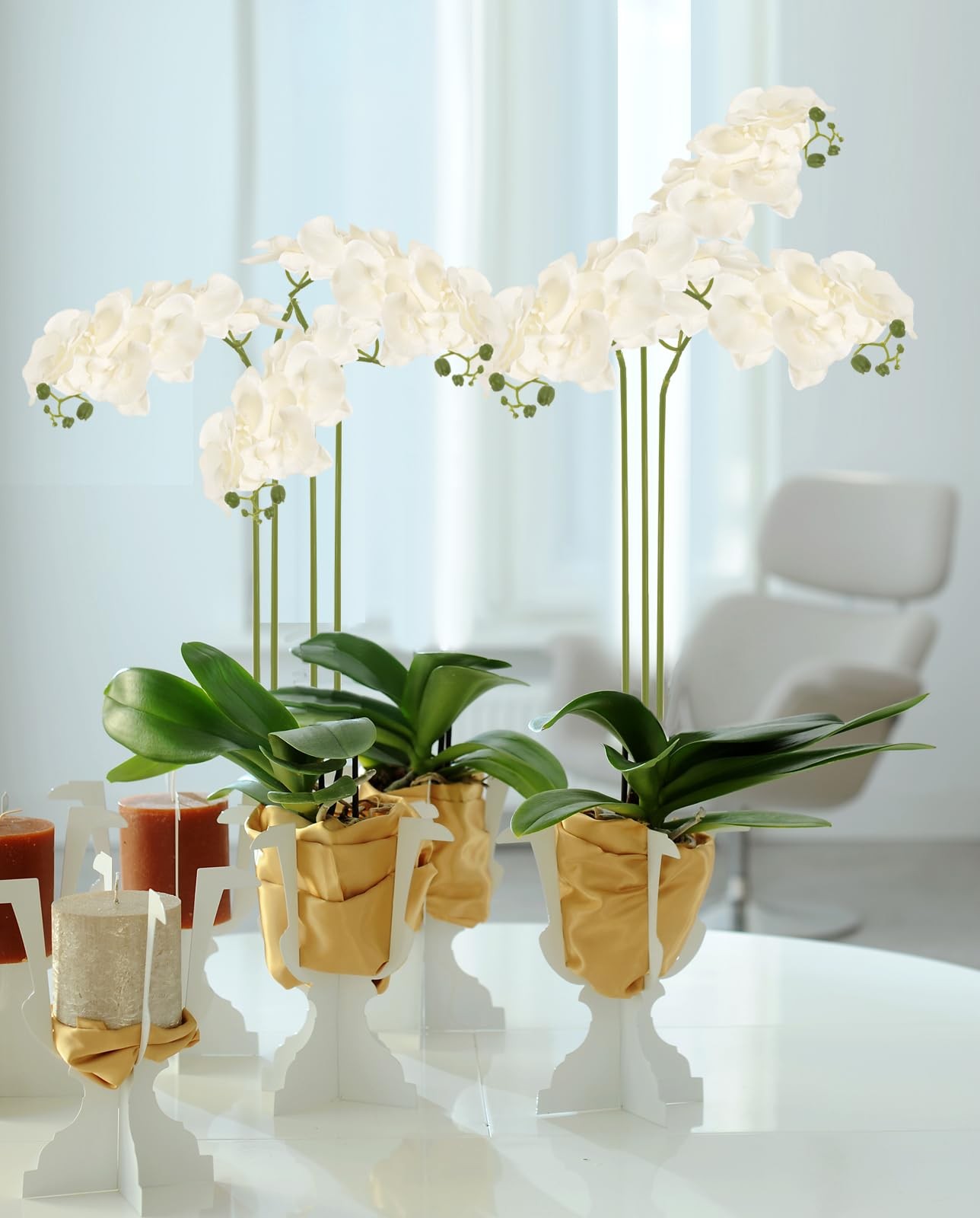 Orchids Artificial Flowers 6PCS Silk Orchids 35″ Fake Orchid Stems Artificial…