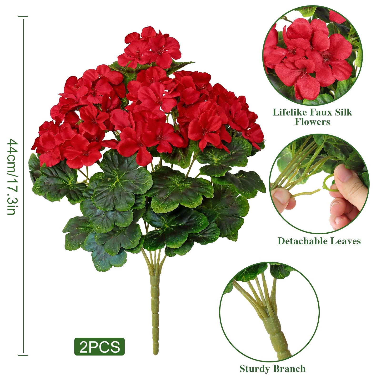 MEIVINES Fake Flowers 2PCS 17.3In Artificial Geraniums for Outdoors Realistic…