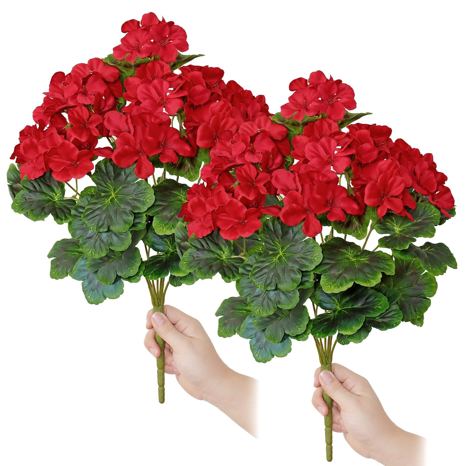 MEIVINES Fake Flowers 2PCS 17.3In Artificial Geraniums for Outdoors Realistic…