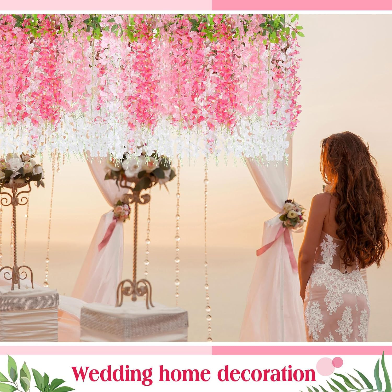 24 Pcs Artificial Wisteria Flower Vine Garland for Wedding & Home Decor
