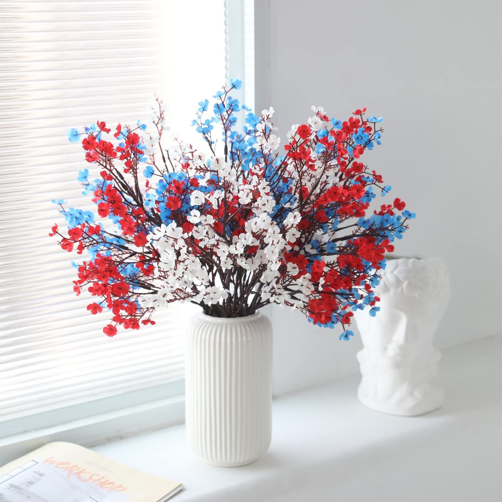 10 Pcs 4th of July Flowers Artificial Babys Breath Fake Silk Red White Blue P…