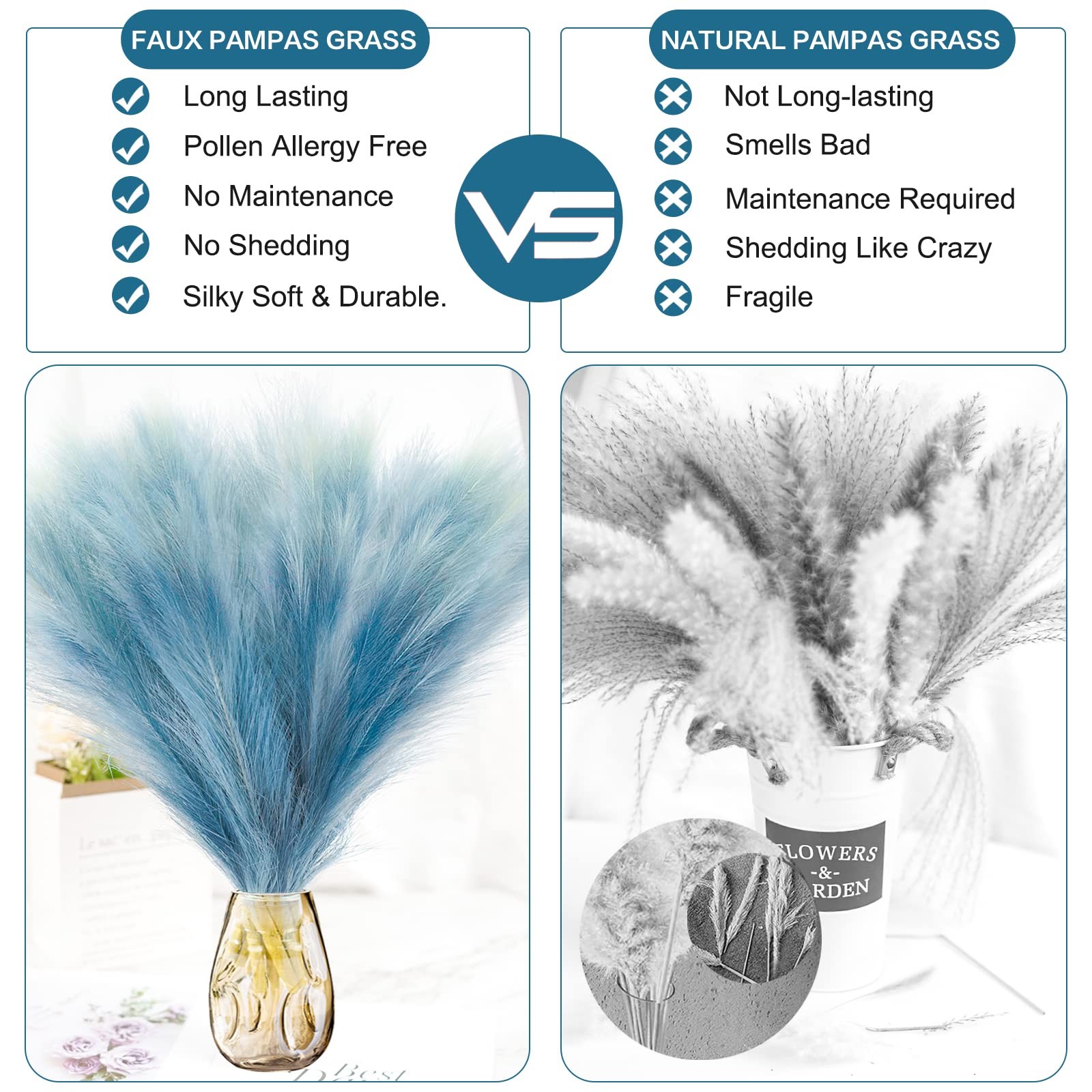 8Pcs Faux Pampas Grass Decor, 17.7 Inch Short Artificial Pompas Grass Plants,…