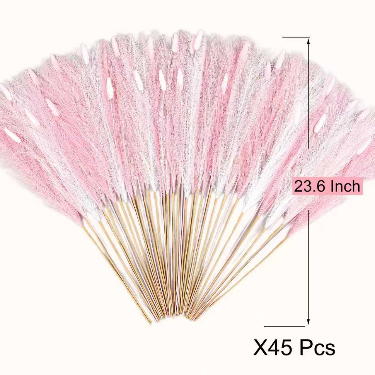 Pink Pampas Grass Decor 23.6 Inch Faux Bunny Tails Artificial Flowers 45PCS