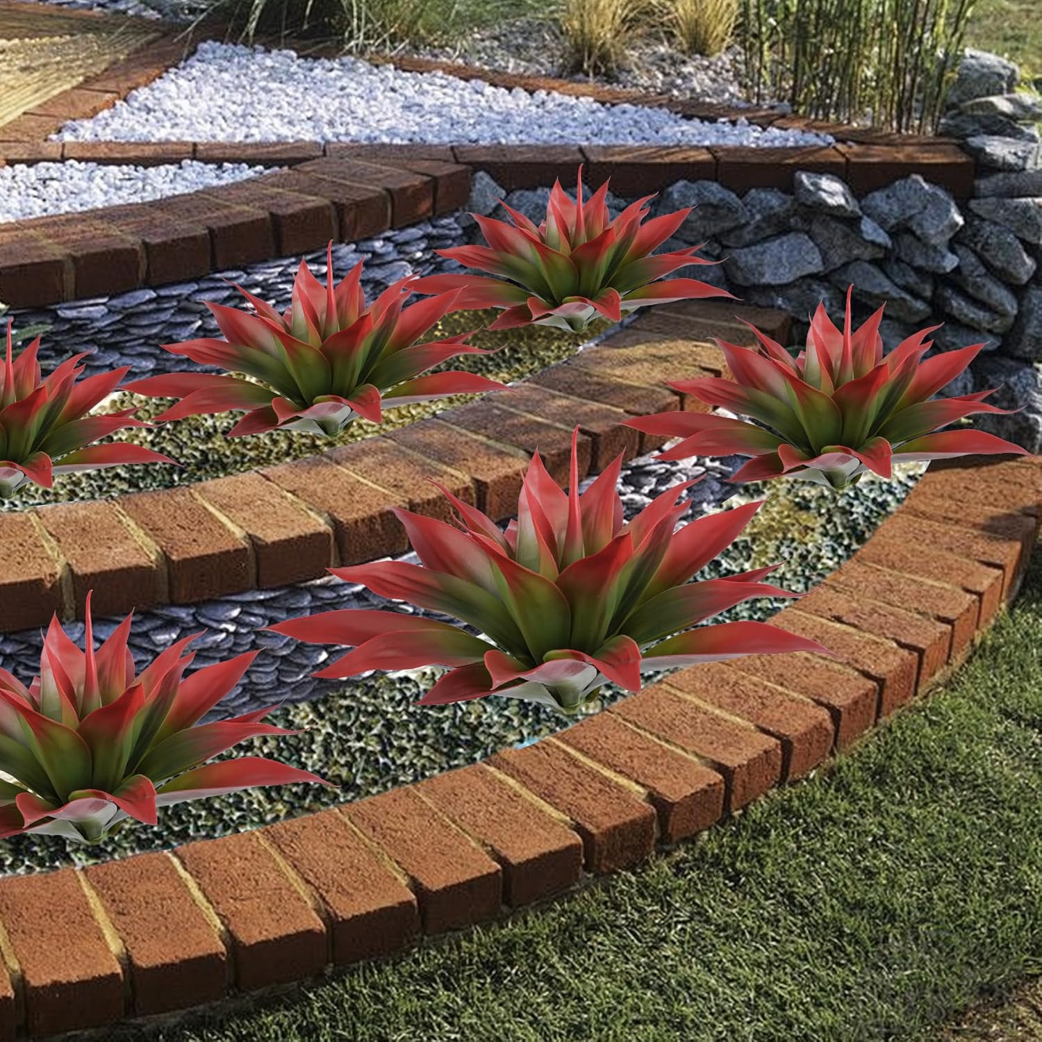 Large UV Resistant Artificial Agave Plants – 2 Pack Red 22″ Indoor/Outdoor Decor