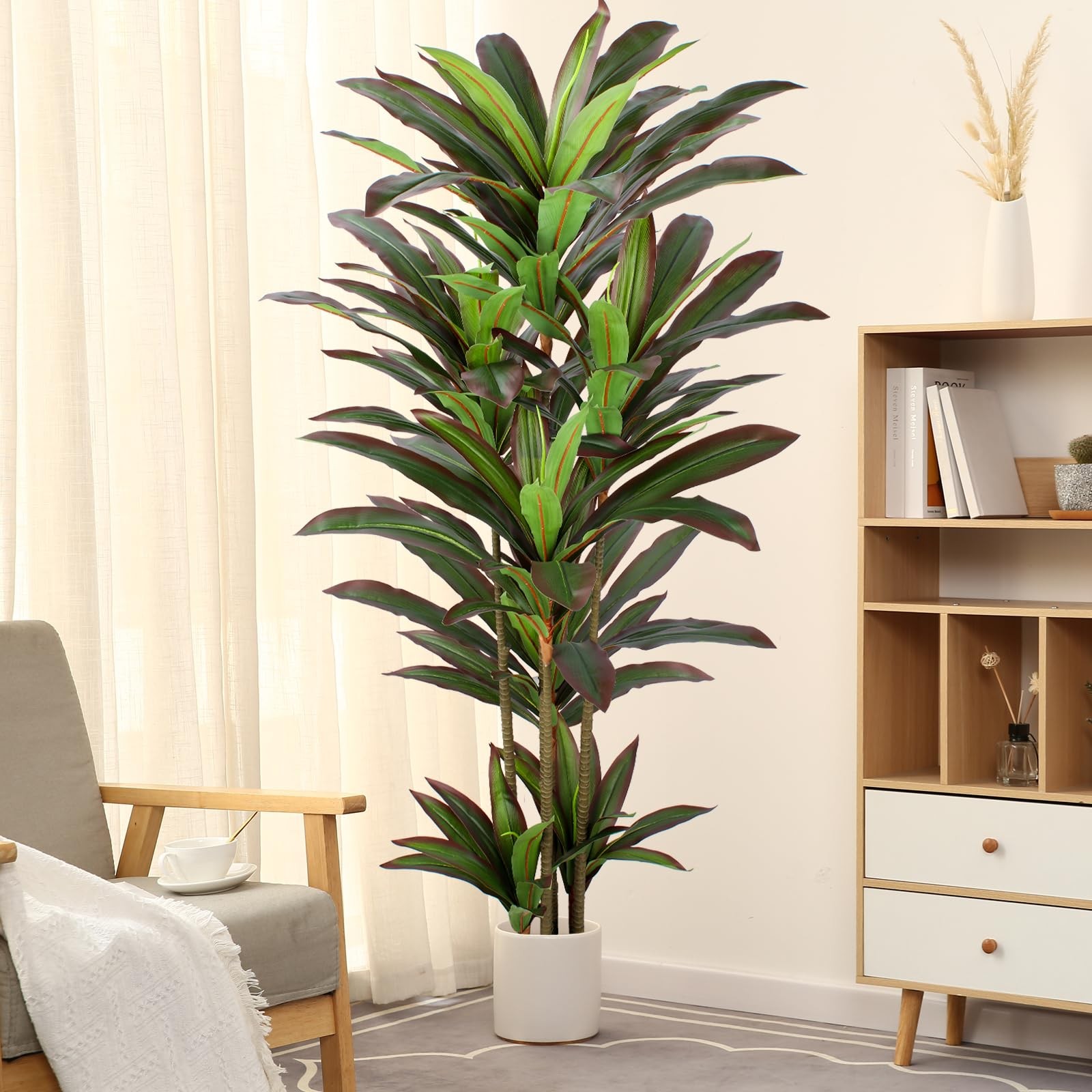 FLOWORLD Dracaena Artificial Plant 5ft Red Yucca Silk Tree Faux Plants Indoor…