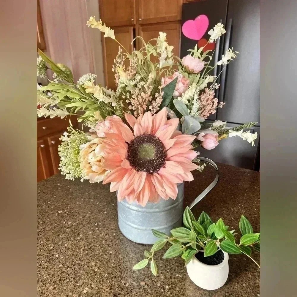NEW Southern Sunflower farmhouse floral arrangement in galvanized container