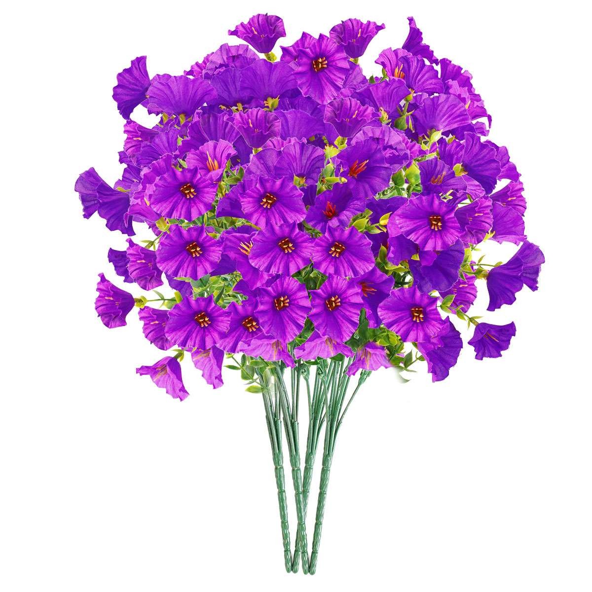 2/4/6/10 Artificial Petunias Flowers Fake UV Resistant Bundles Garden Home Decor