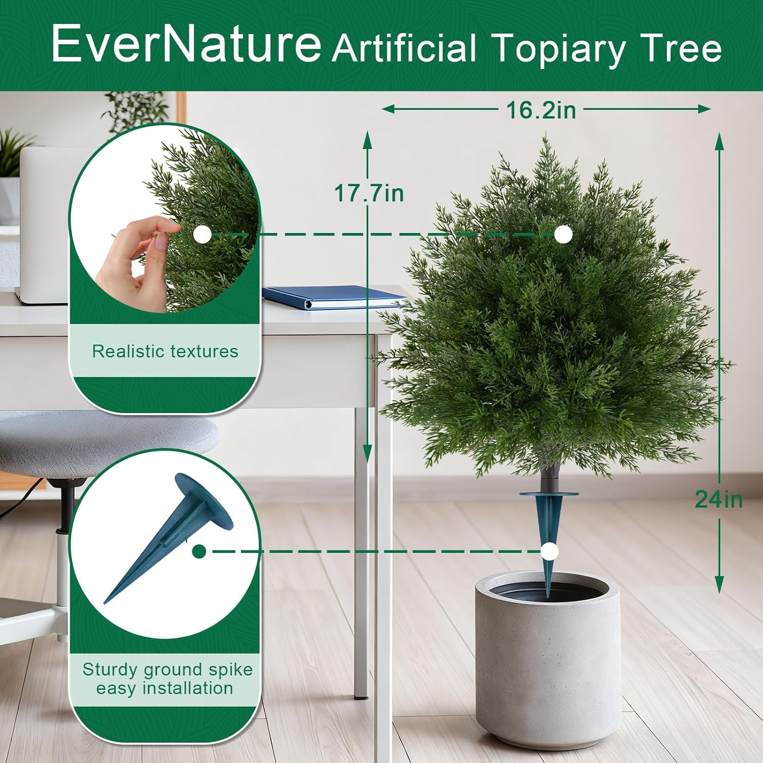 16″ UV Resistant Artificial Cedar Topiary Balls – 2 Pcs for Indoor/Outdoor Decor