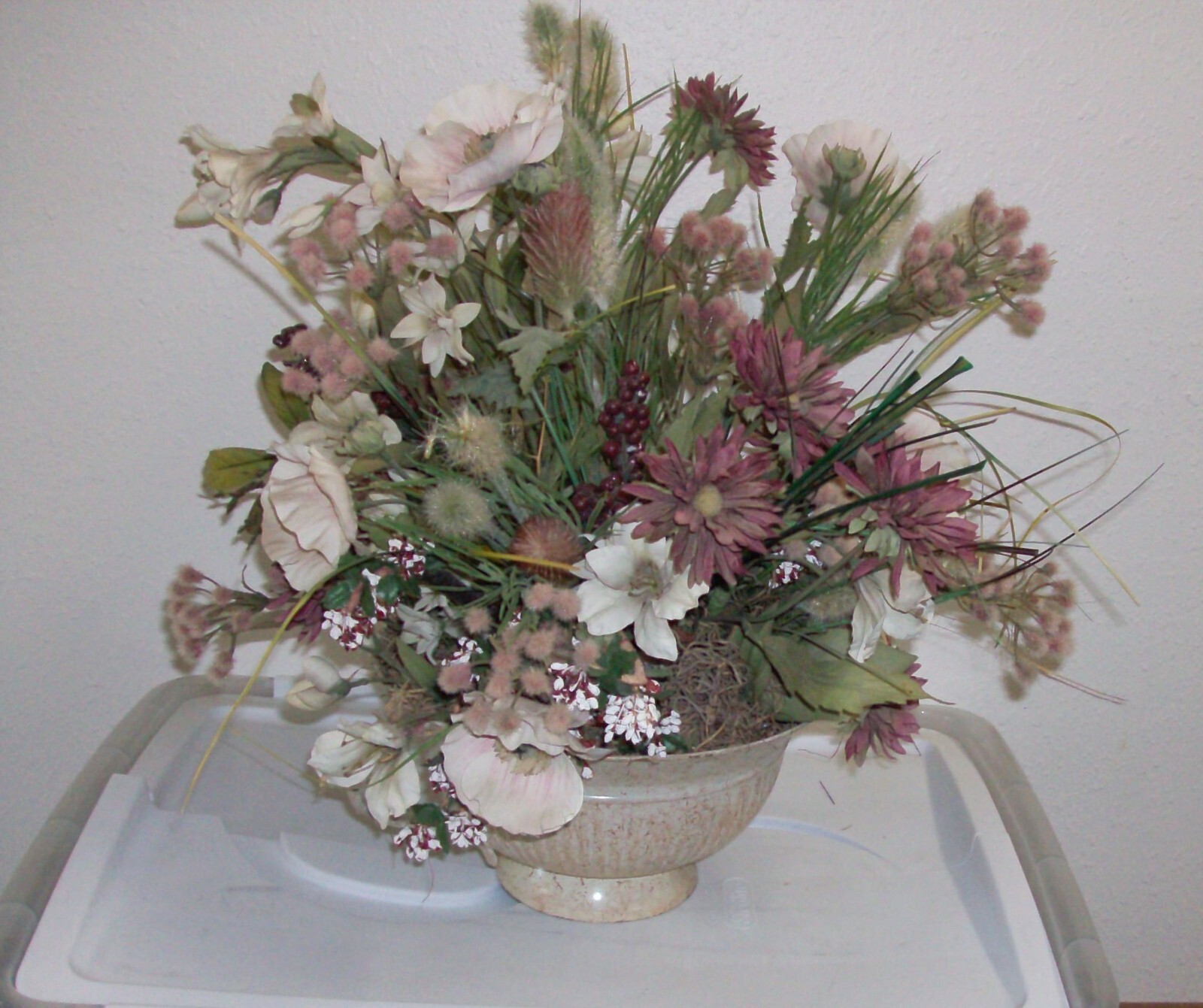 MIXED PINK BOUQUET Faux Floral Arrangement 18″ High in Antiqued Bowl