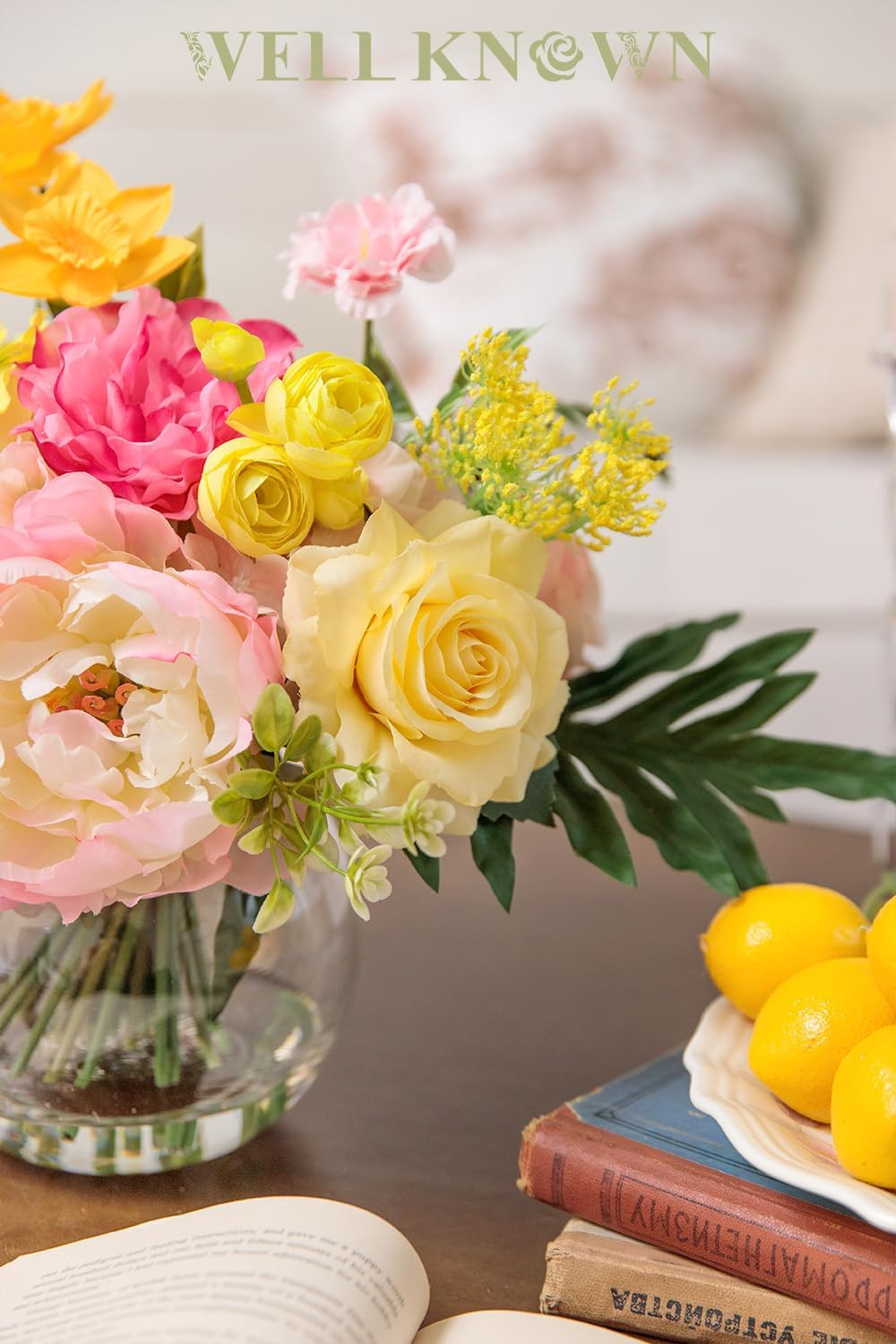 Vibrant Silk Flower Centerpiece in Glass Vase for Weddings & Events