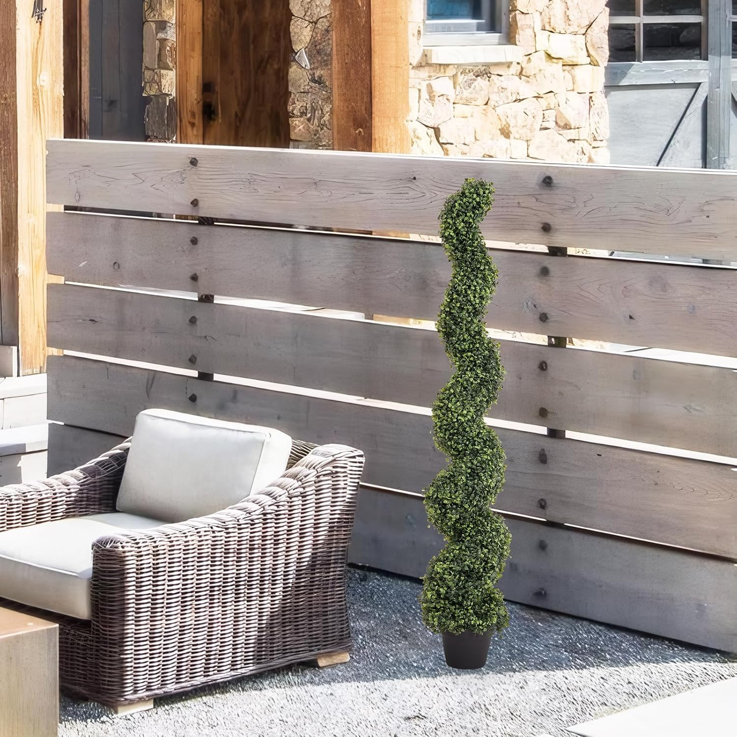 5Ft UV Resistant Spiral Boxwood Topiary Trees – Set of 2 for Outdoor Decor