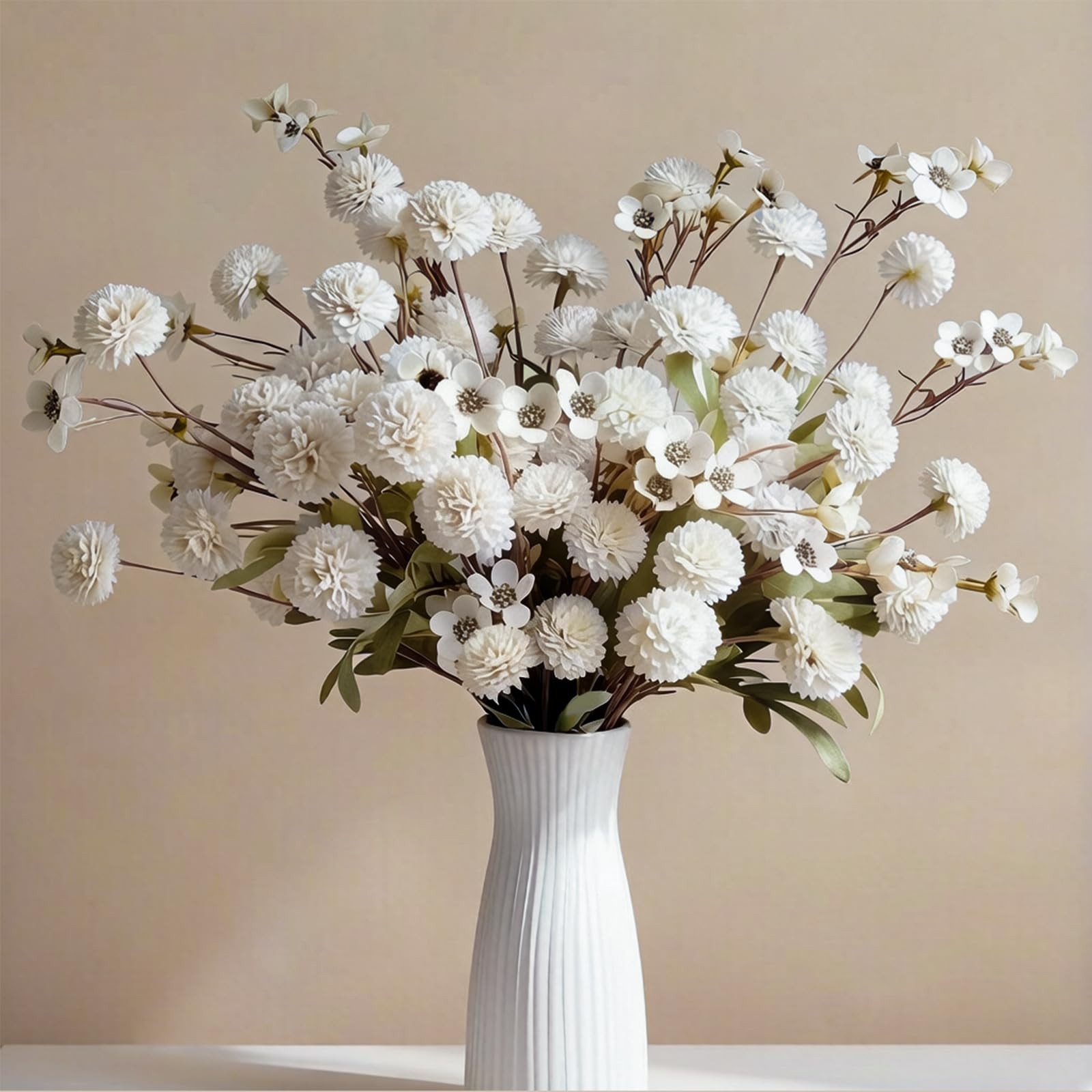 13Pcs Faux Kiku Flowers for Vase – Long Stem Artificial Flowers with Wax, Fak…