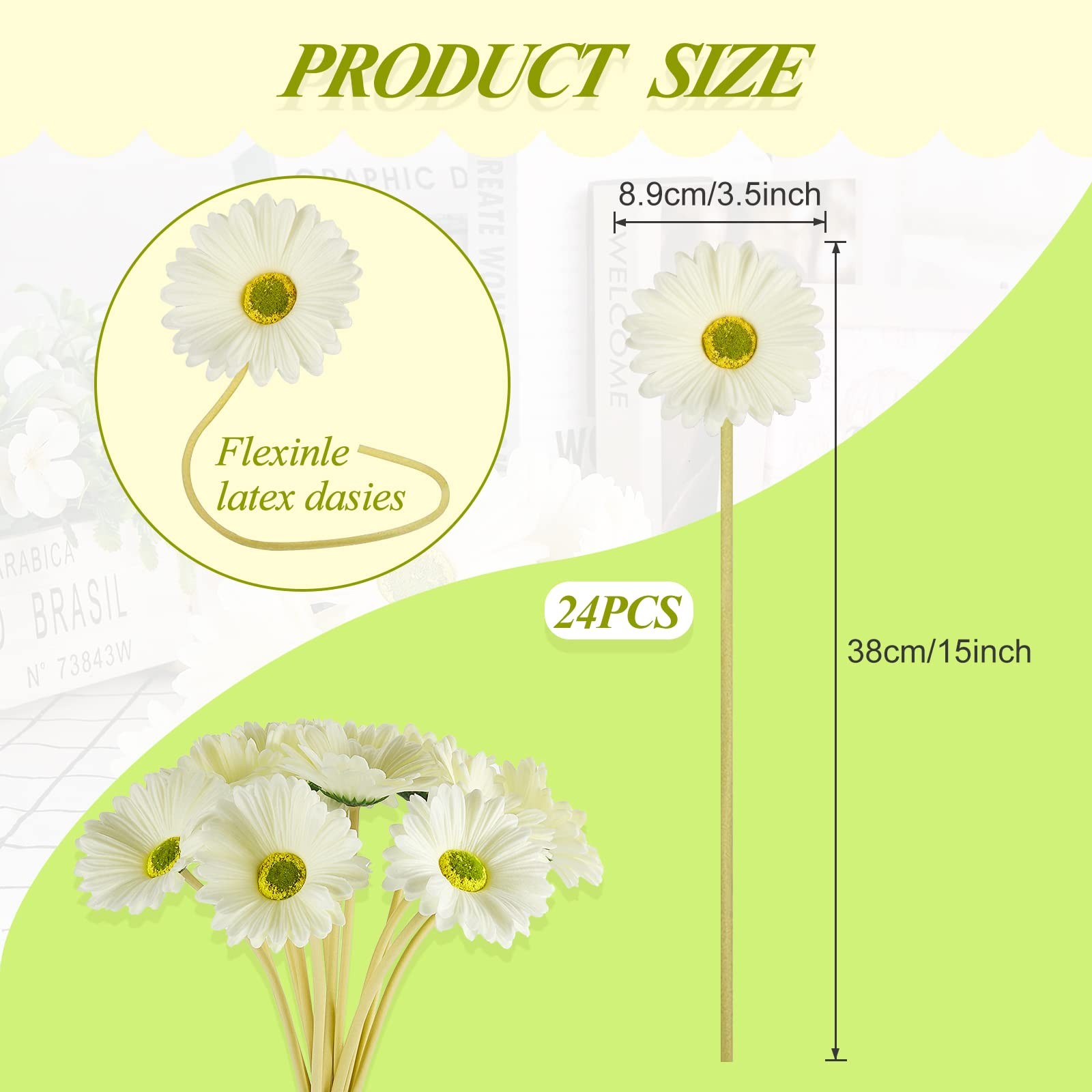 24 Pcs Artificial Gerbera Daisies Flowers 15 in White Fake Daisy Bouquet with…