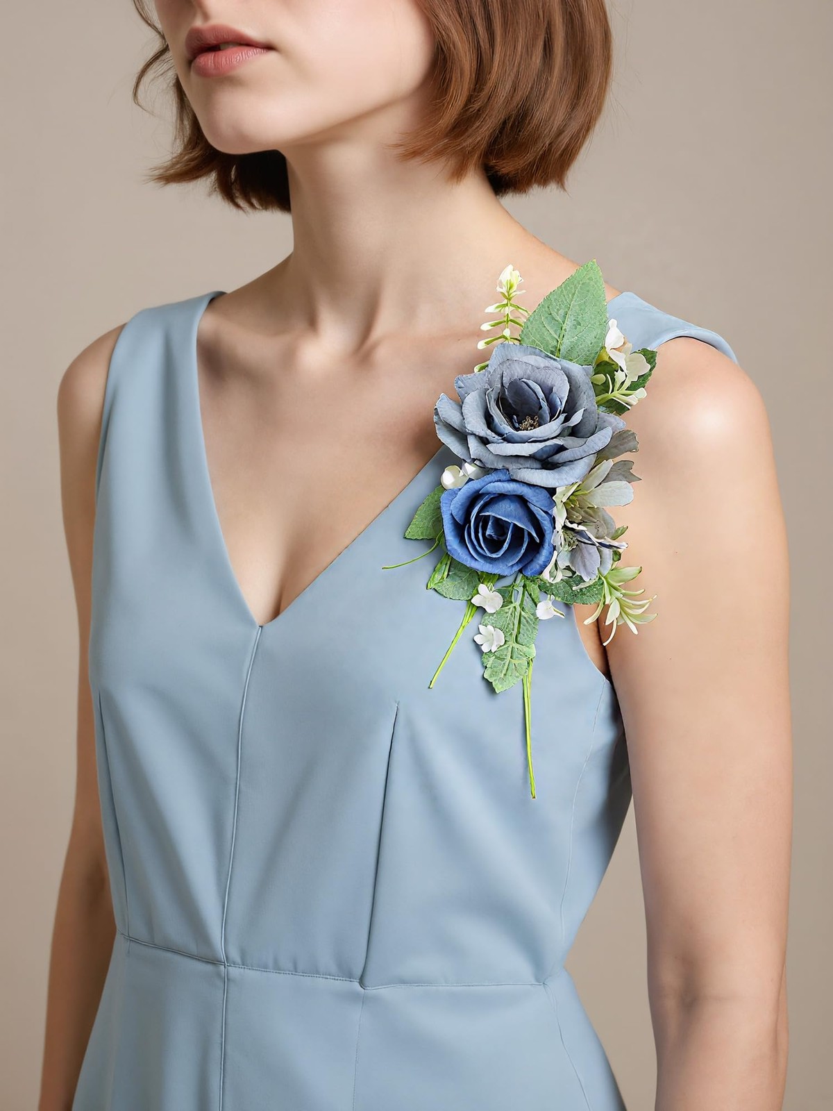 2 PCS Boutonniere For Men Suit Decor Flowers Groom Groomsmen Dusty Blue