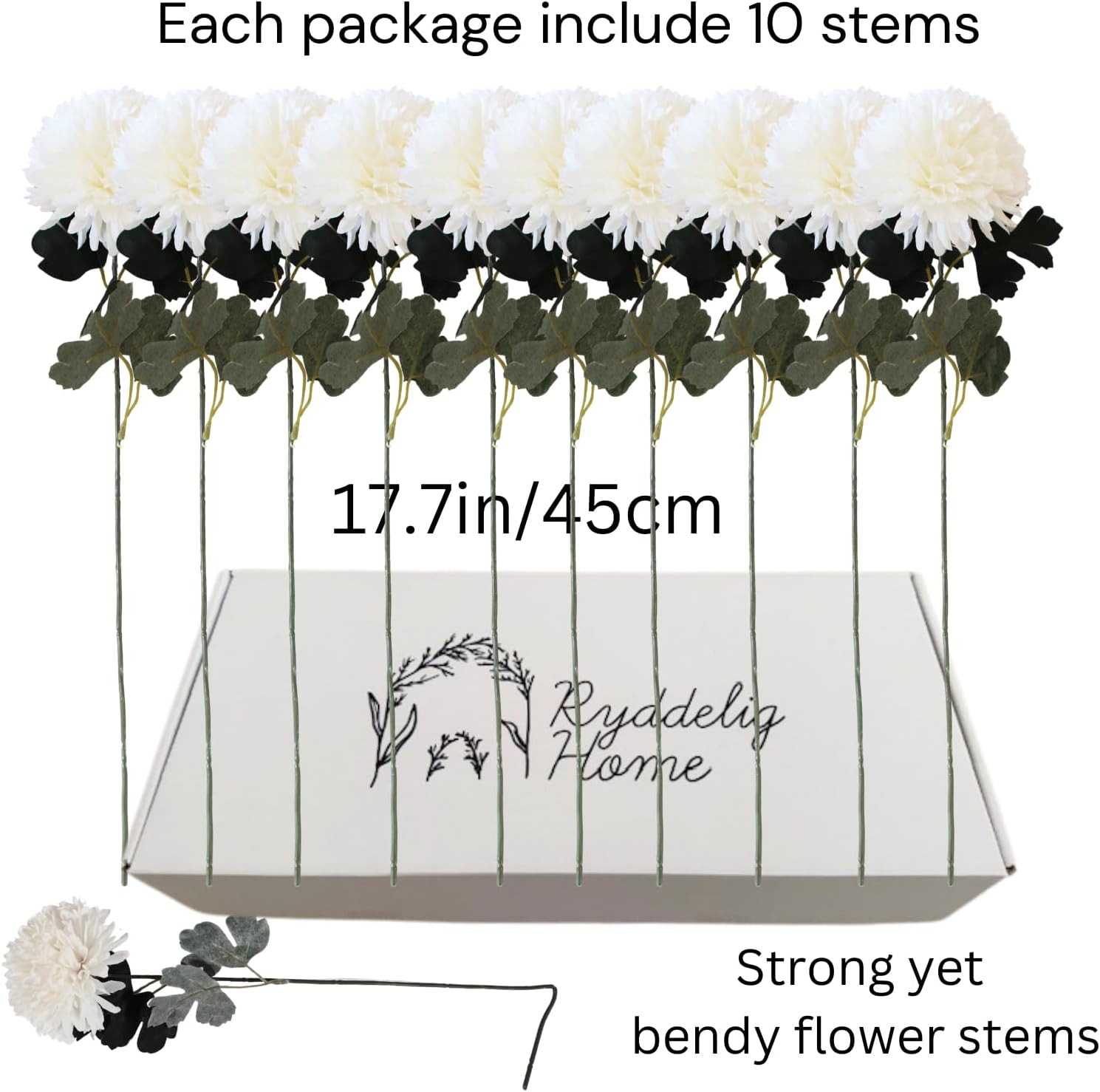 Large Faux Kiku Flower White – 10 Stems, Bulk Silk Flowers For Home Decor Indoor