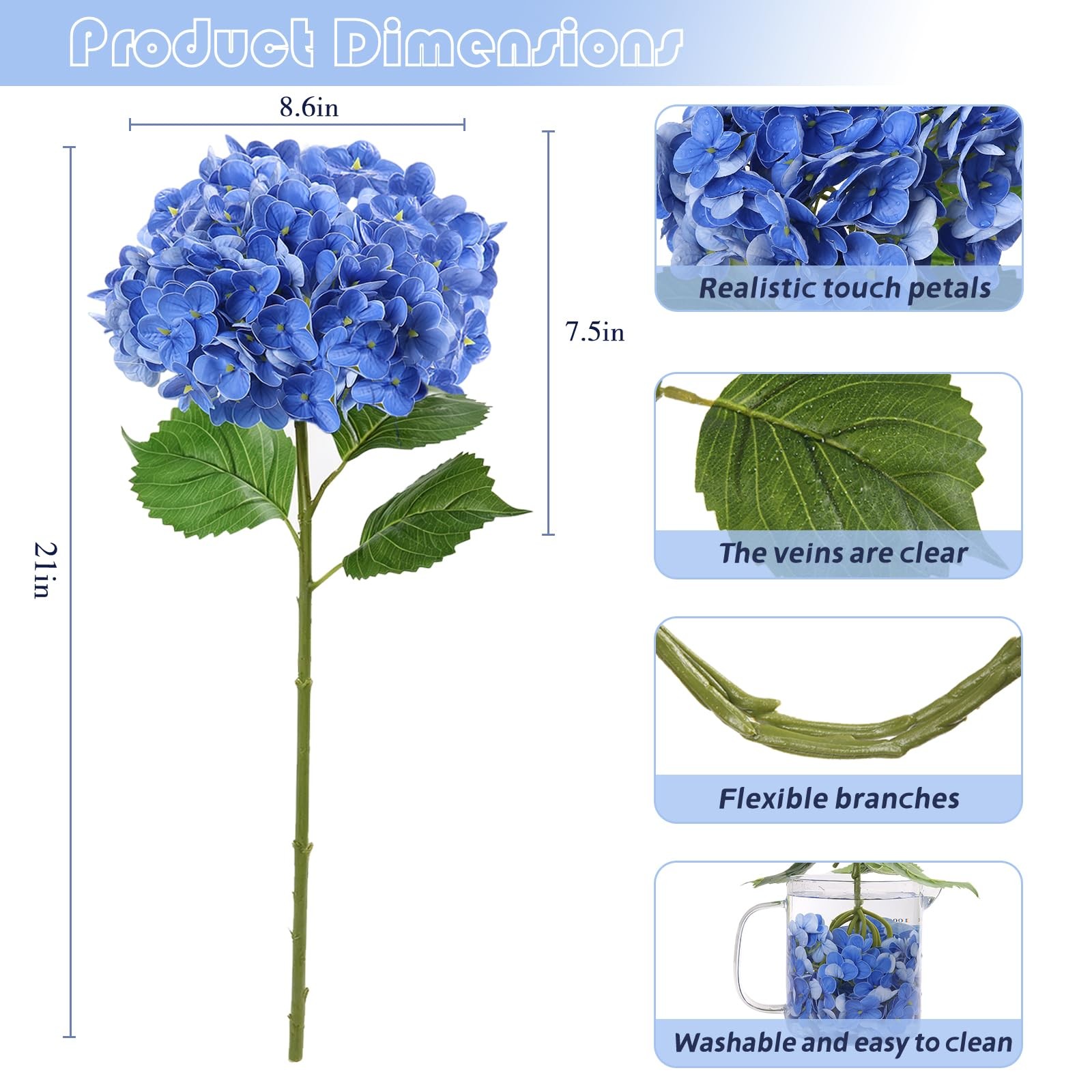 5Pcs Dark Blue Hydrangea Artificial Flowers for Home Wedding Decors