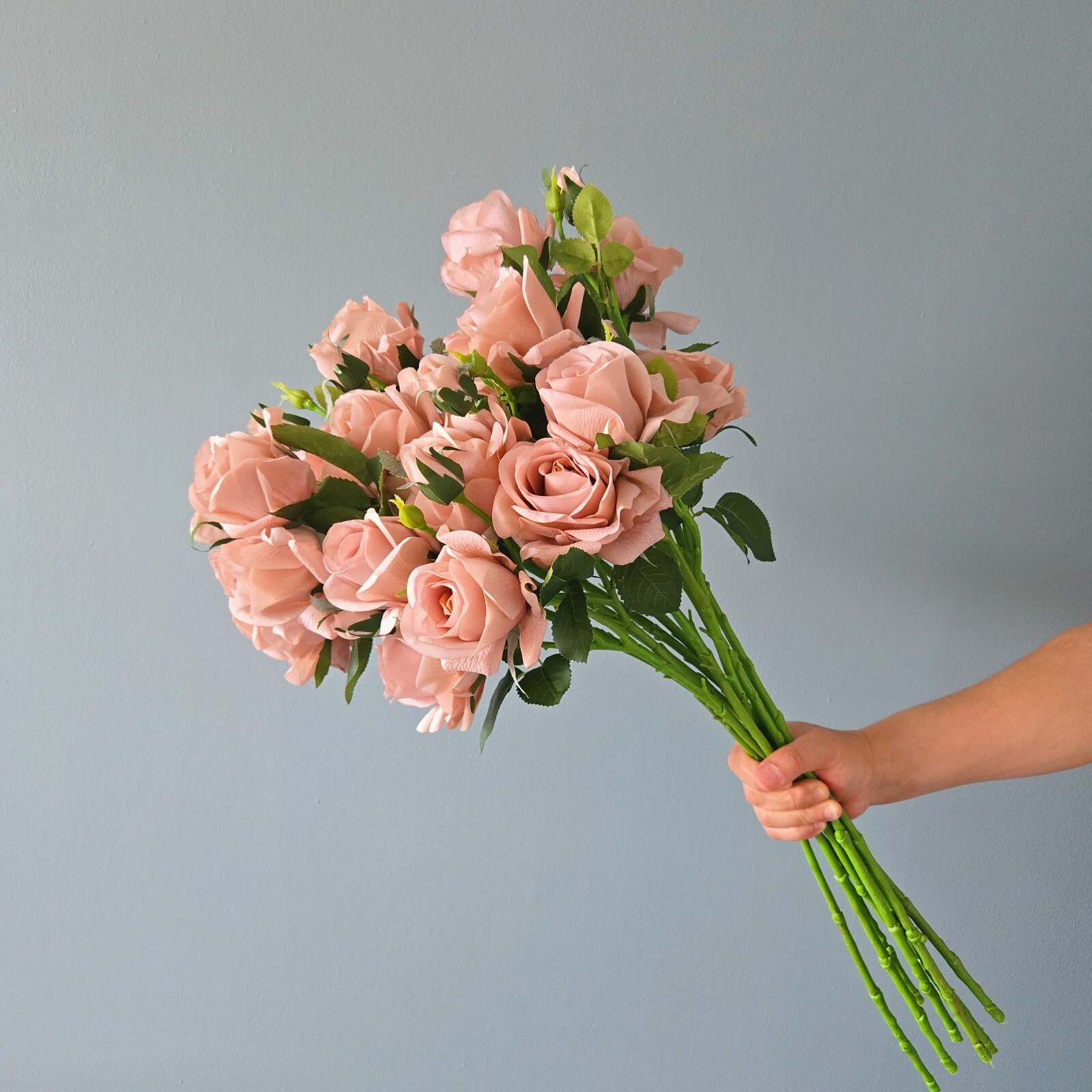 10pcs Artificial 3-Head Dark pink rose Each Stem Features 2Full Blooms and 1bud