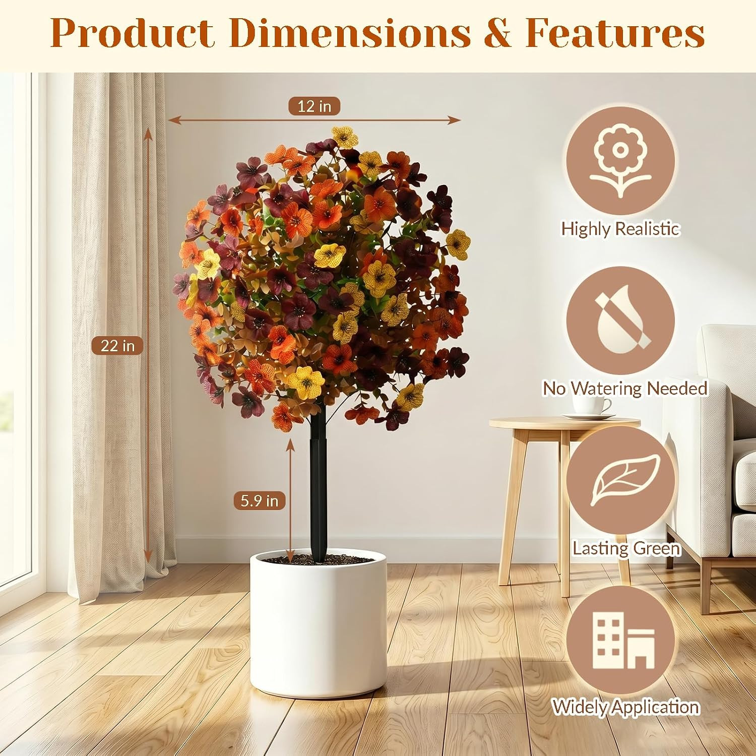 2 Pack UV Resistant Fall Topiary Ball Trees for Outdoor Autumn Decor