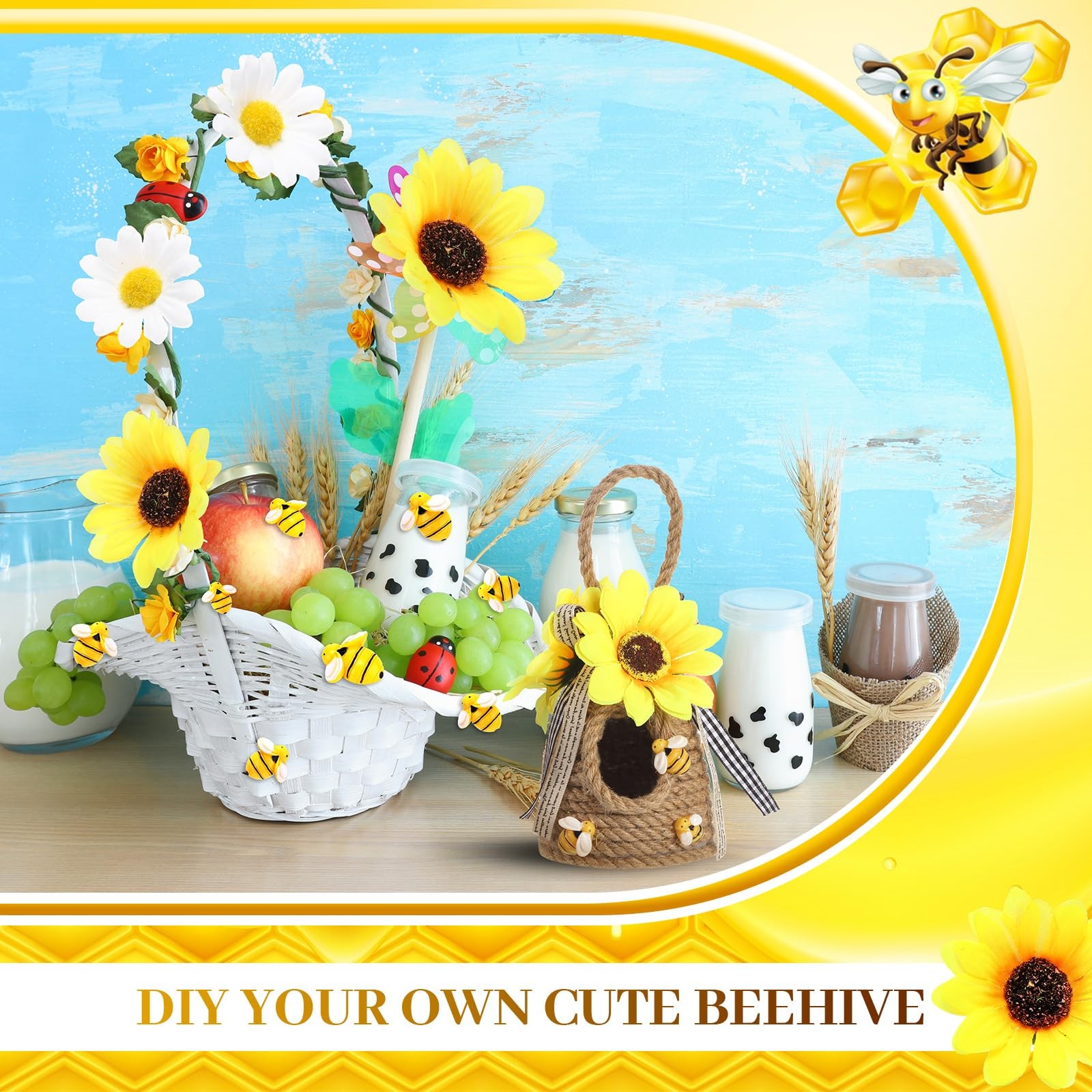 166 PCS Yellow White Artificial Sunflower Heads Tiny Bees Craft Decoration