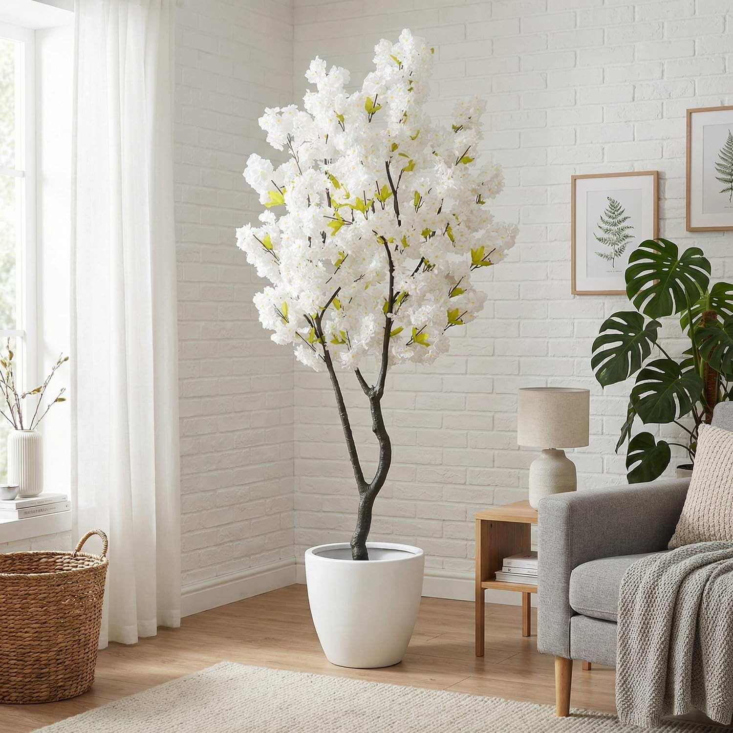 Faux White Cherry Blossom Tree 6.5ft(78in)Tall Artificial Japanese Sakura in …