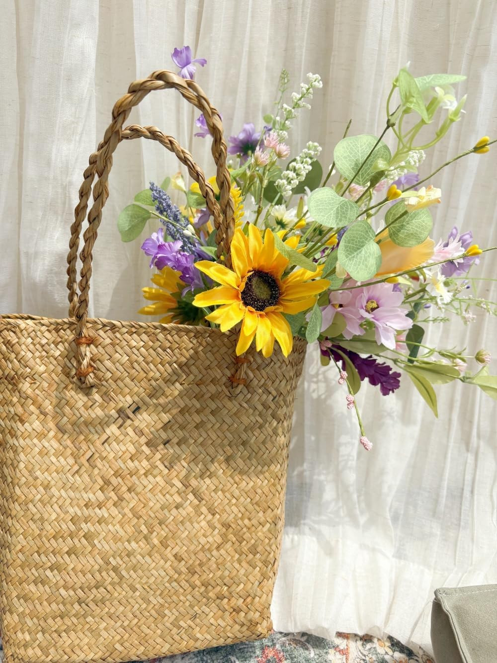 Artificial Wildflower Bouquet – 8 Bundles of Silk Daisy & Sunflower Stems
