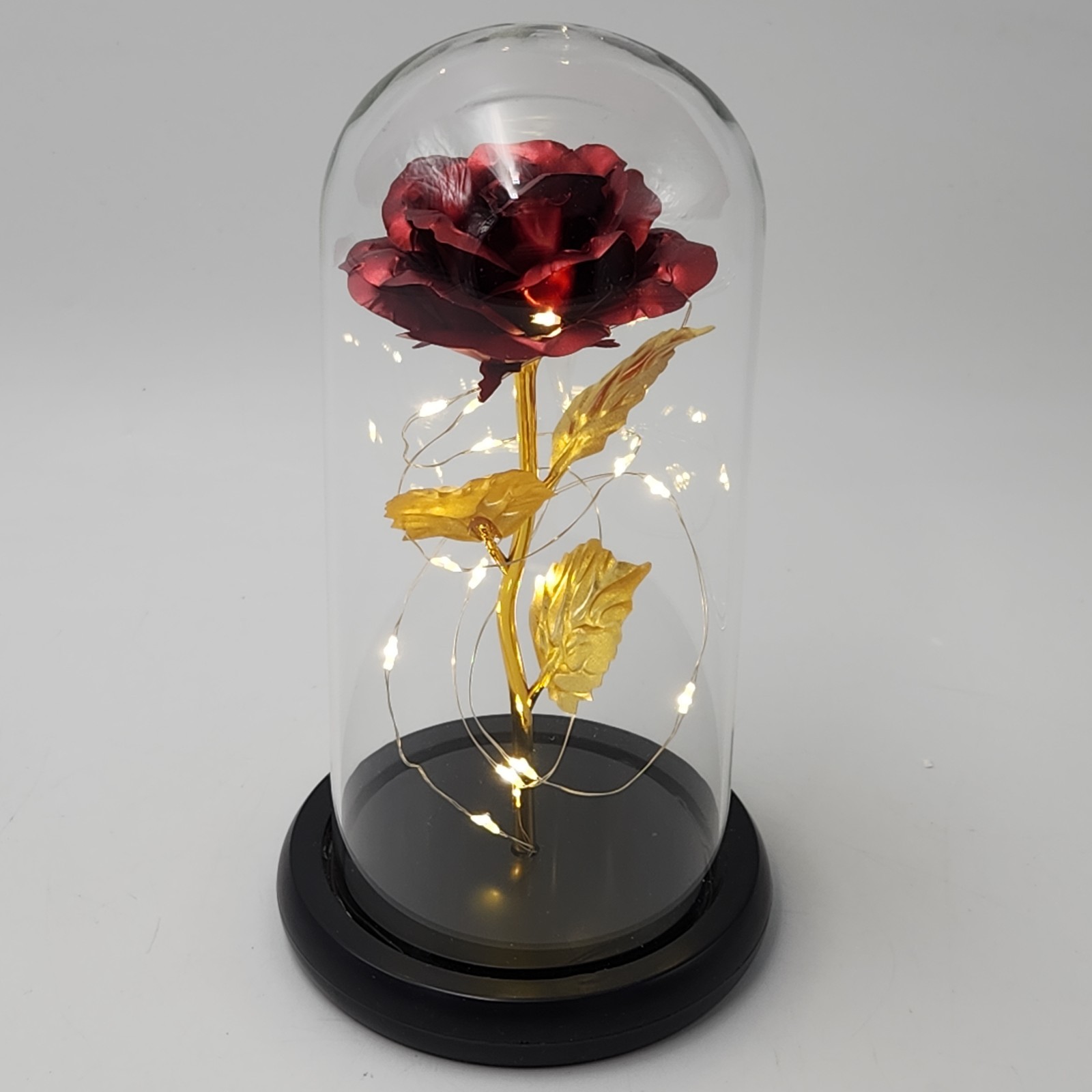 Rose In Glass Dome LED Night Light Flower Anniversaries Holidays