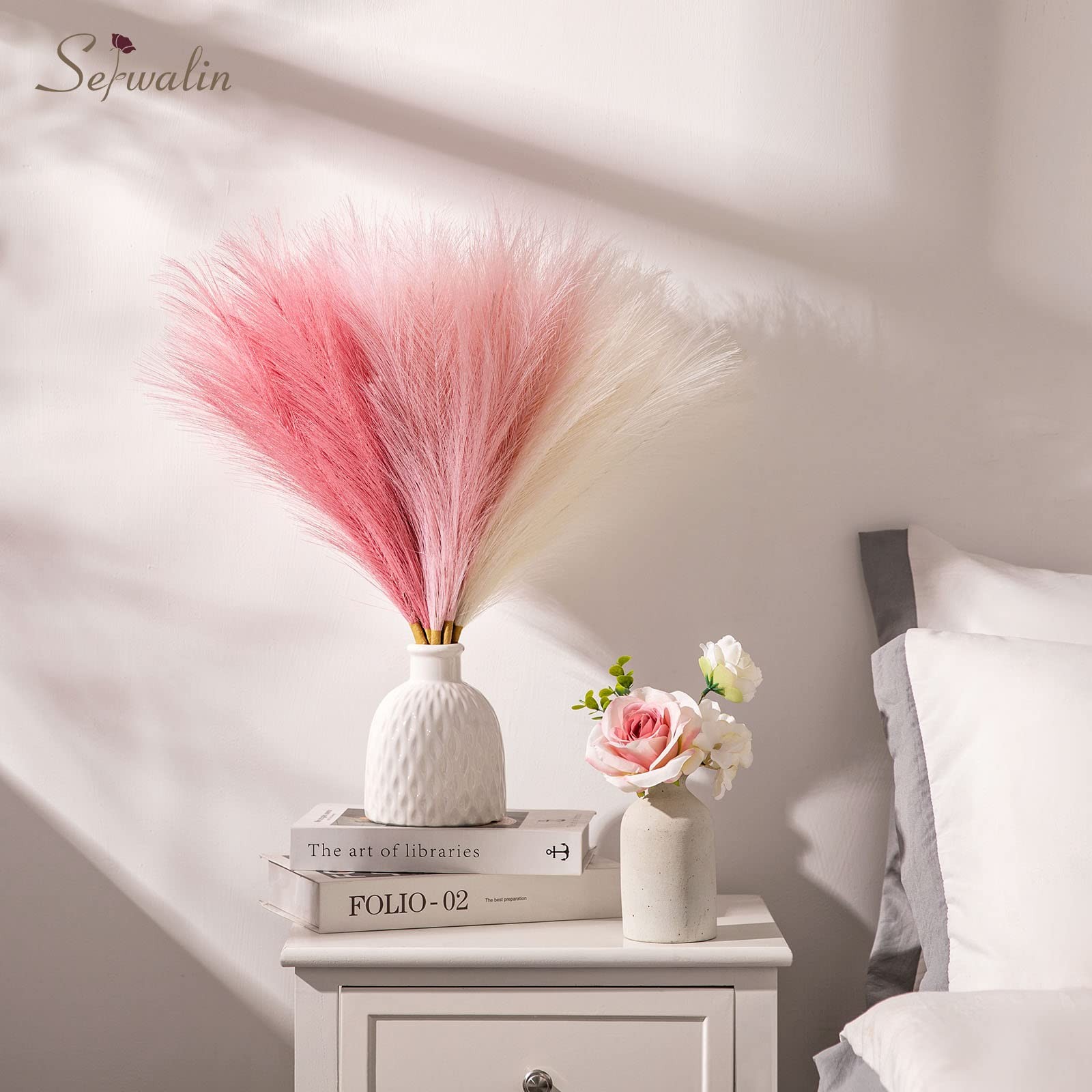 12pcs Pink Pampas Grass 17.7 Inch Faux Pampas Grass Decor Artificial Pampas Gras