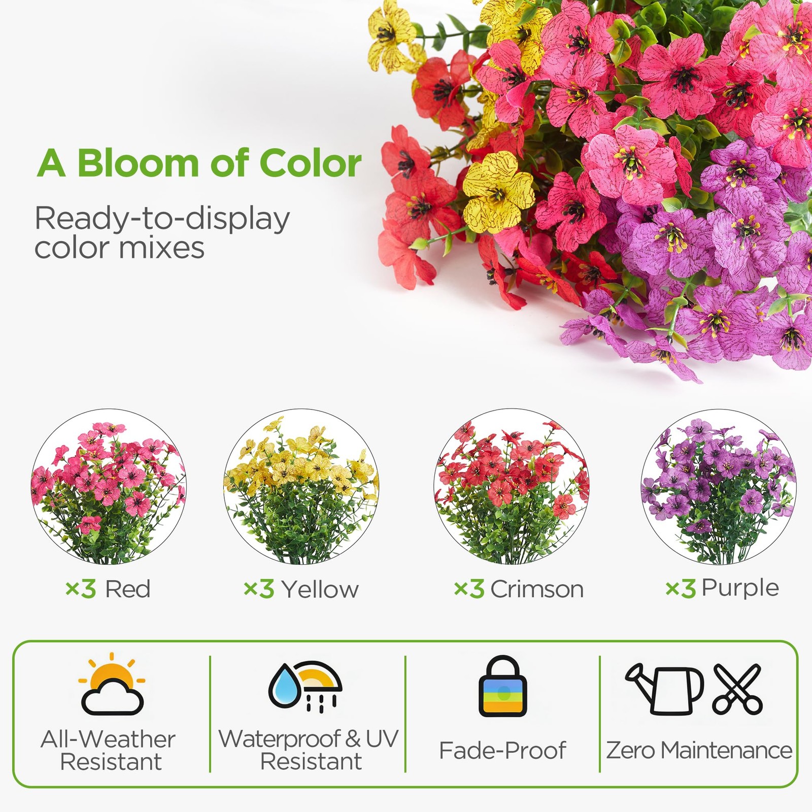 Artificial Flowers for Outdoors, 12 Bundles UV Resistant Fake Silk Flowers fo…