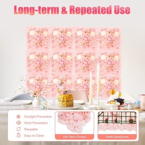 3D Flower Wall Panel-12pcs Artificial Flower Wall Background Silk Rose Mat