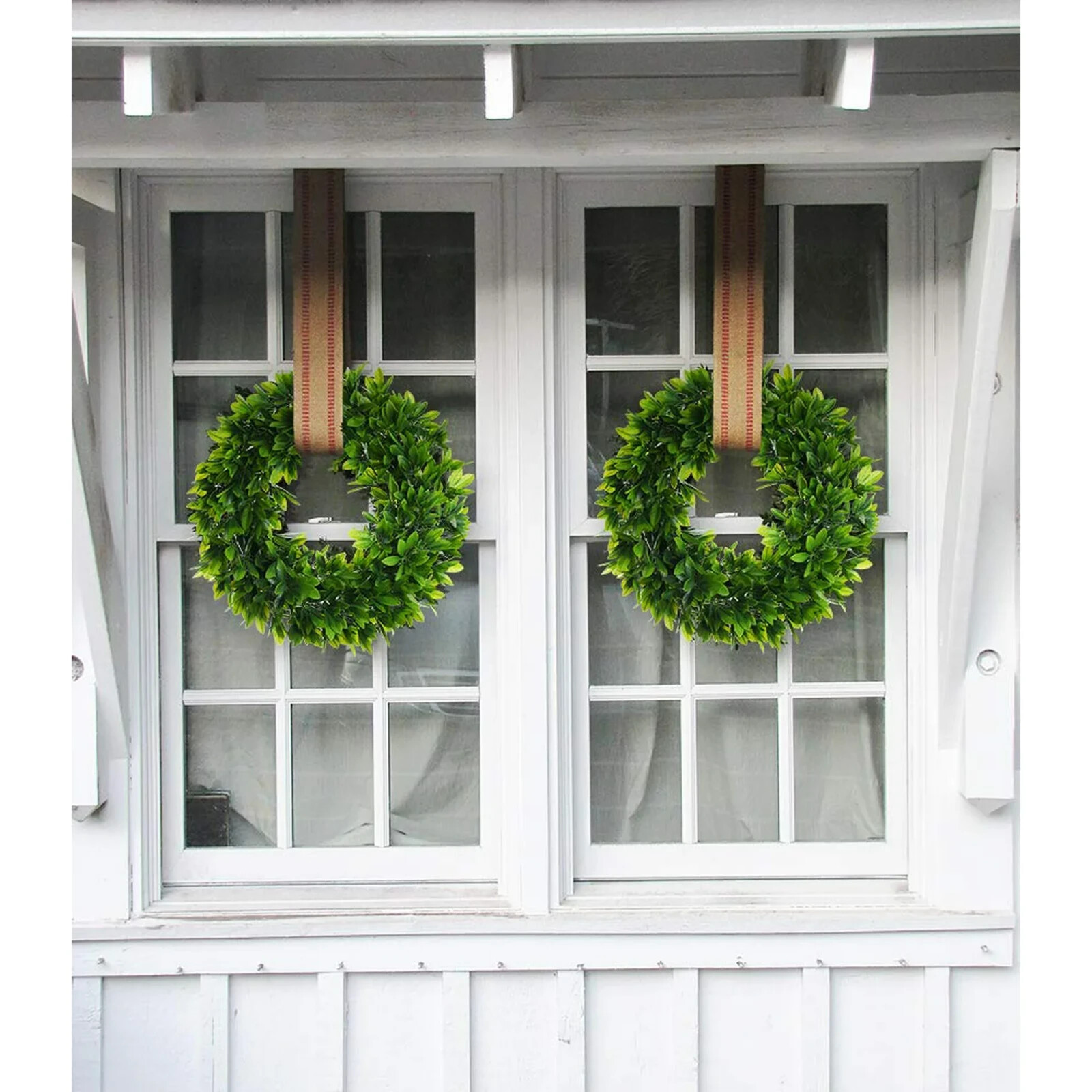 17″ Artificial Green Leaves Wreath, Artificial Boxwood Wreath