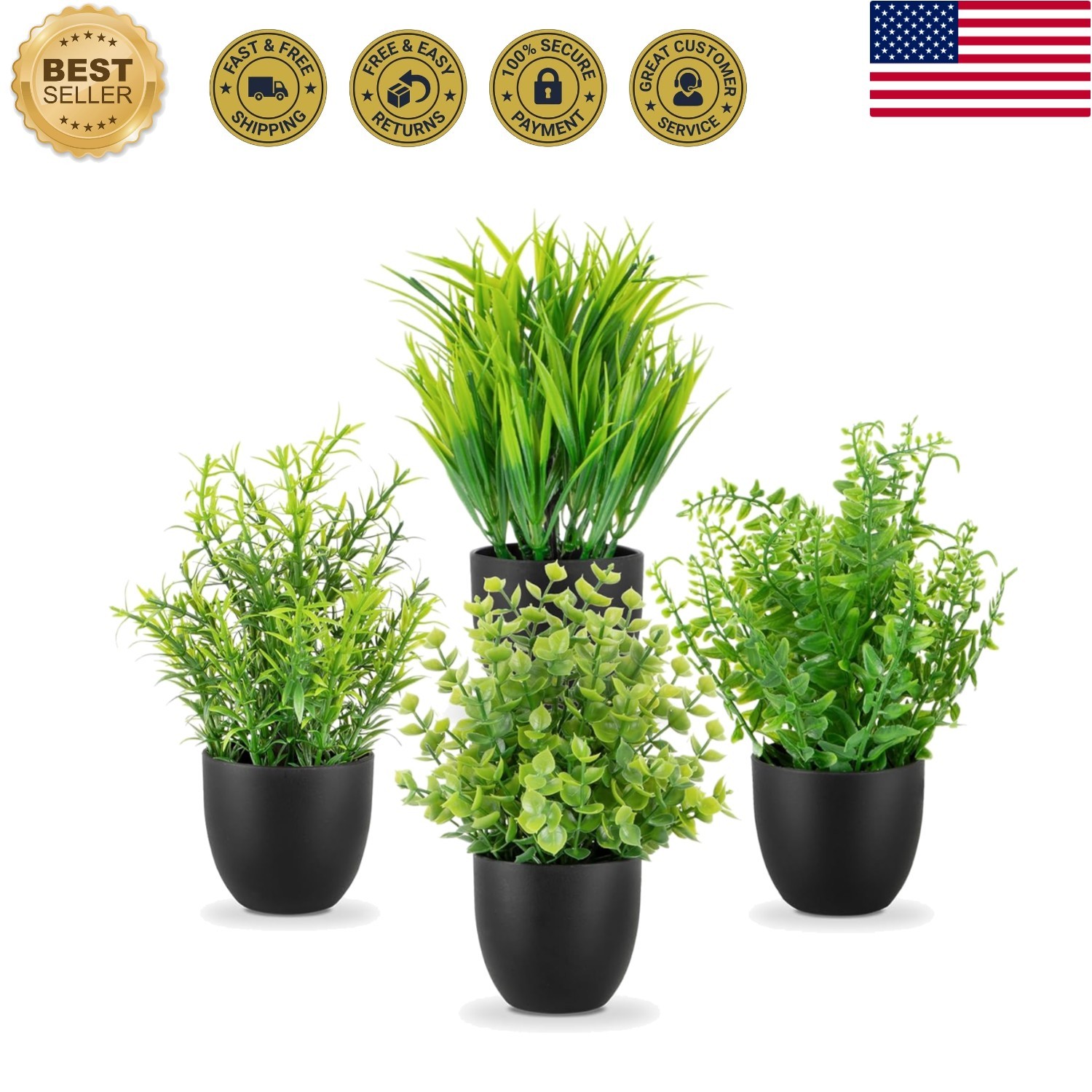 4 Pack Fake Desk Plants Small Faux Plants Mini Potted Artificial Plants for T…