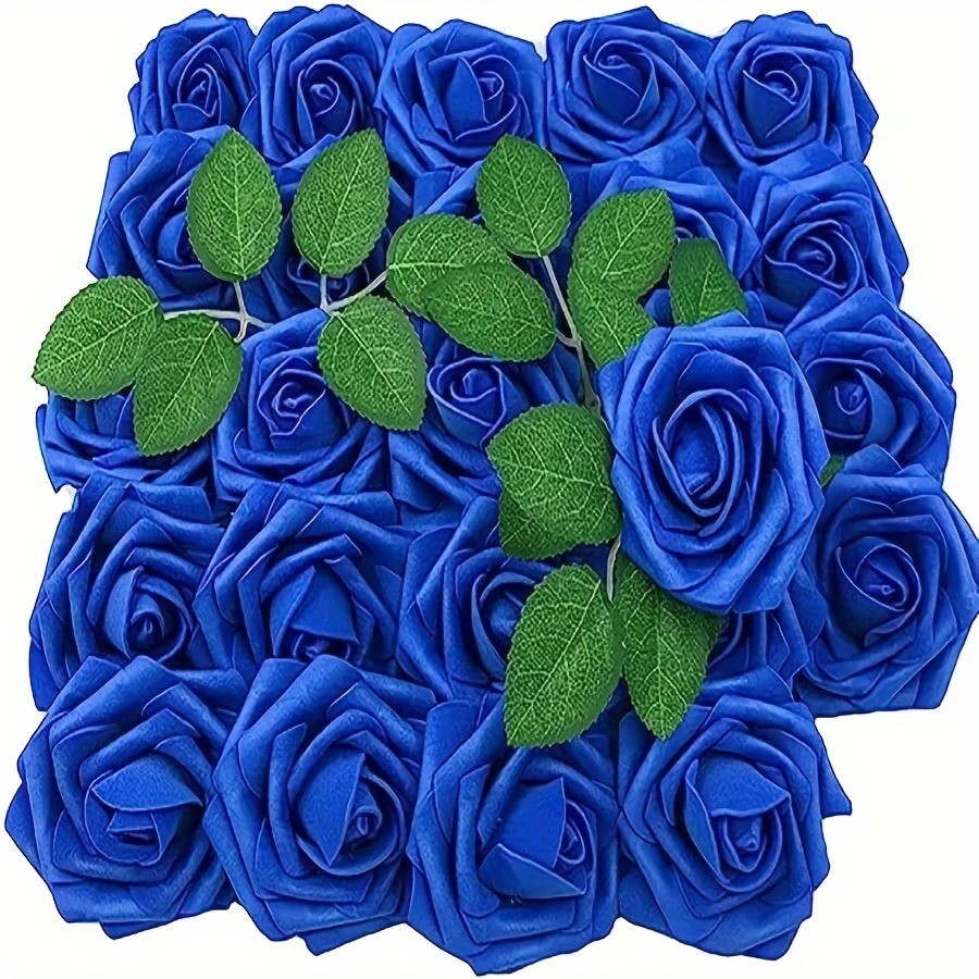 25Pcs Artificial Flowers Fake Flowers Roses Stem for DIY Wedding Bouquets Party