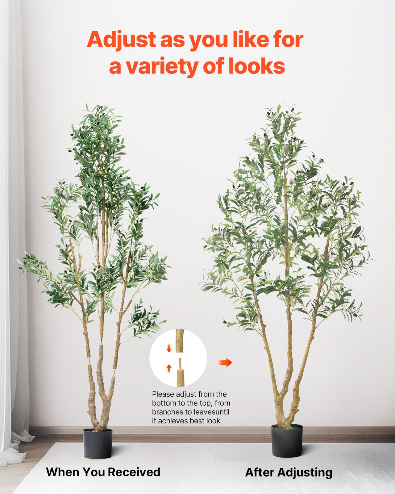 VEVOR 7FT Artificial Olive Tree Tall Fake Plant with Black Pot Home Office Use