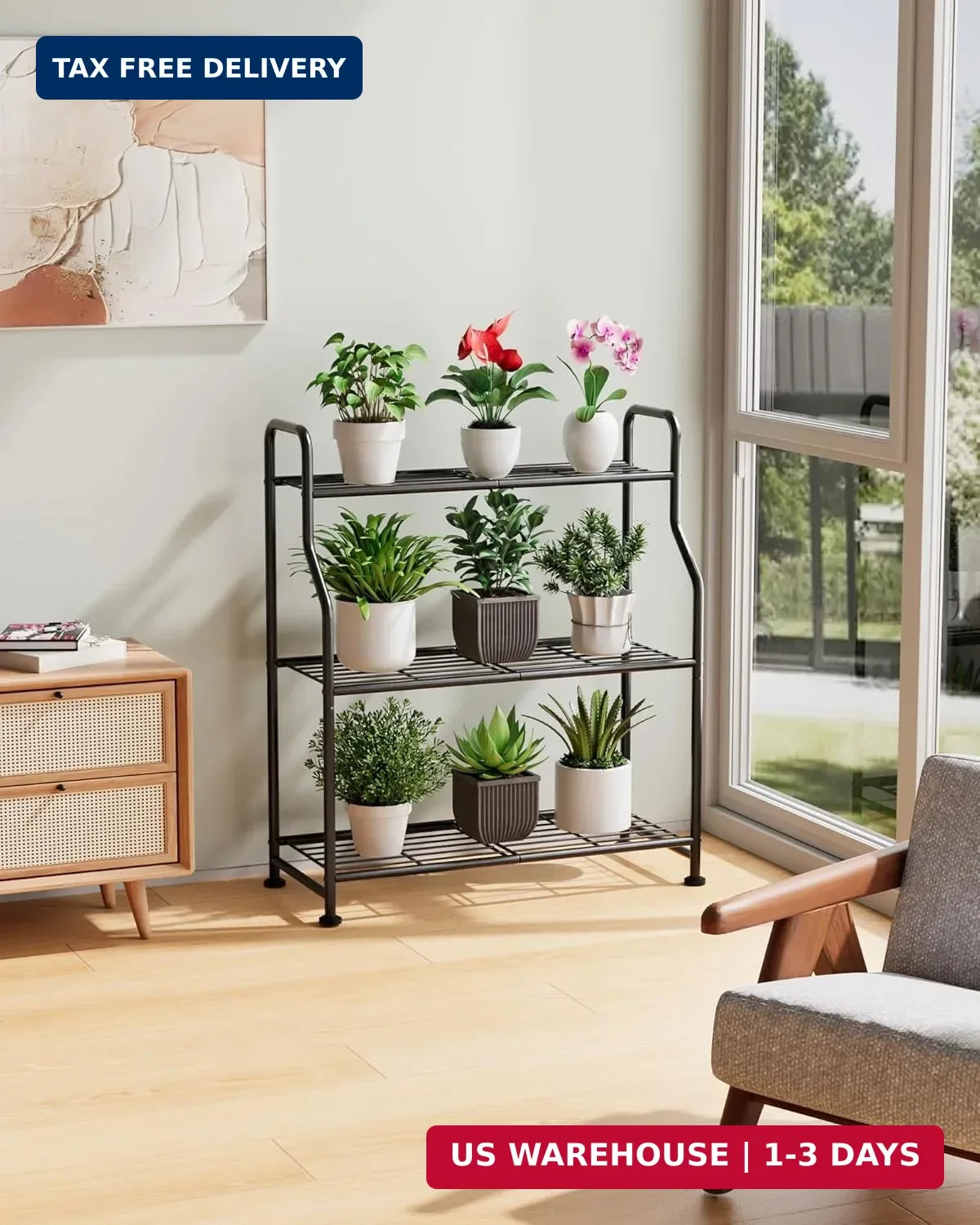 Kitsure Plant Stand Indoor & Outdoor – 3-Tier Metal Plant Shelf with Adjustable