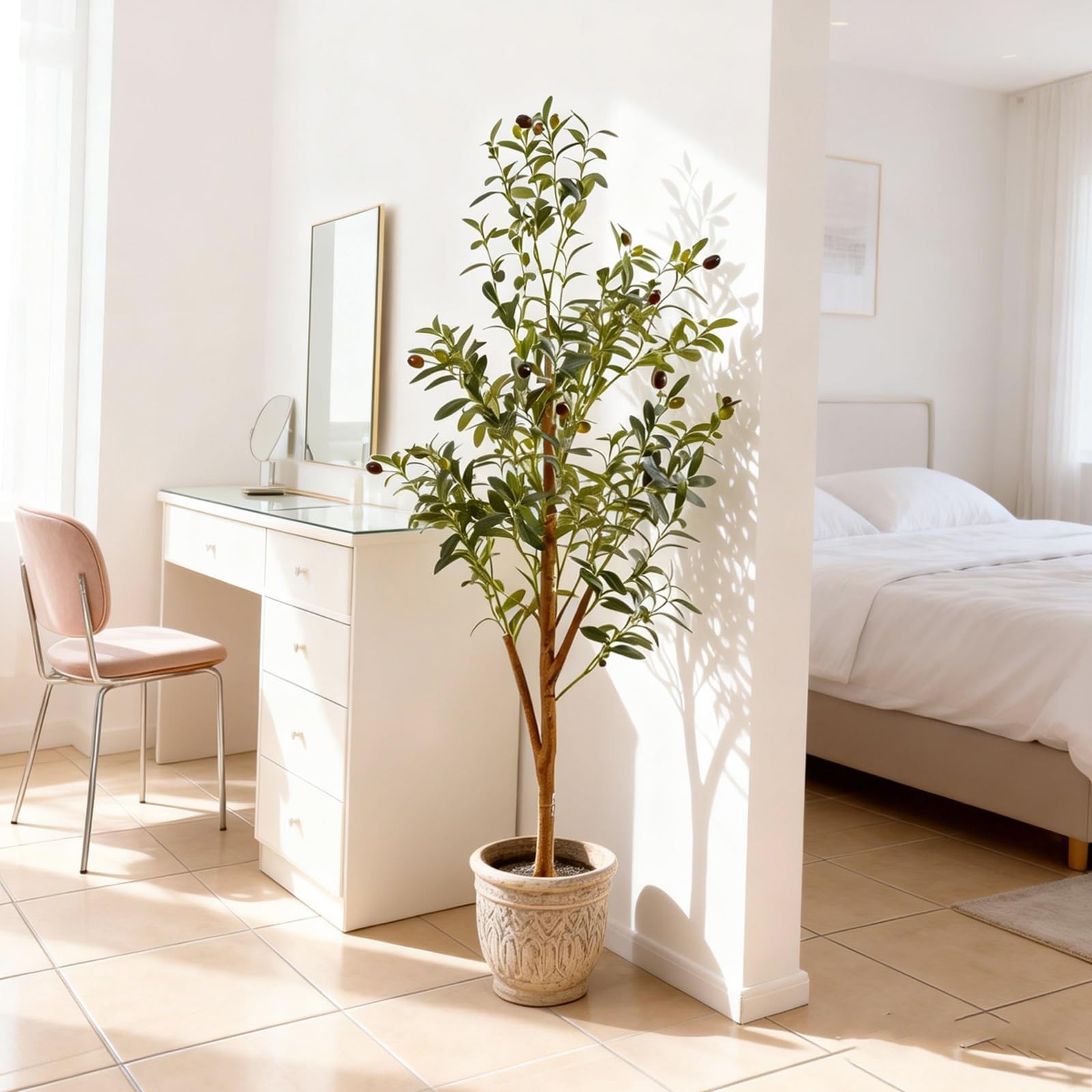 4FT Faux Olive Tree with Pot & Basket – Realistic Silk Leaves & Fruits for Home