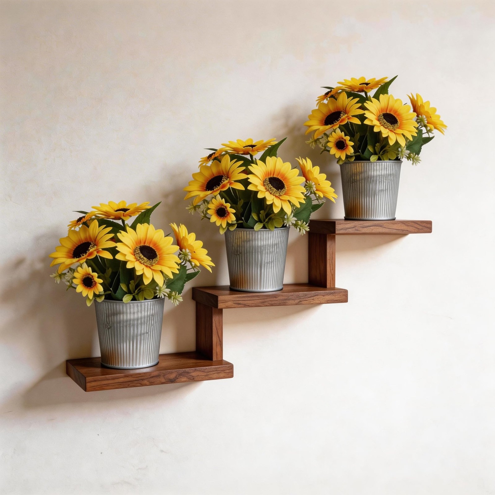 3 Pack Artificial Sunflowers in Galvanized Metal Pots, Faux Flower Arrangemen…