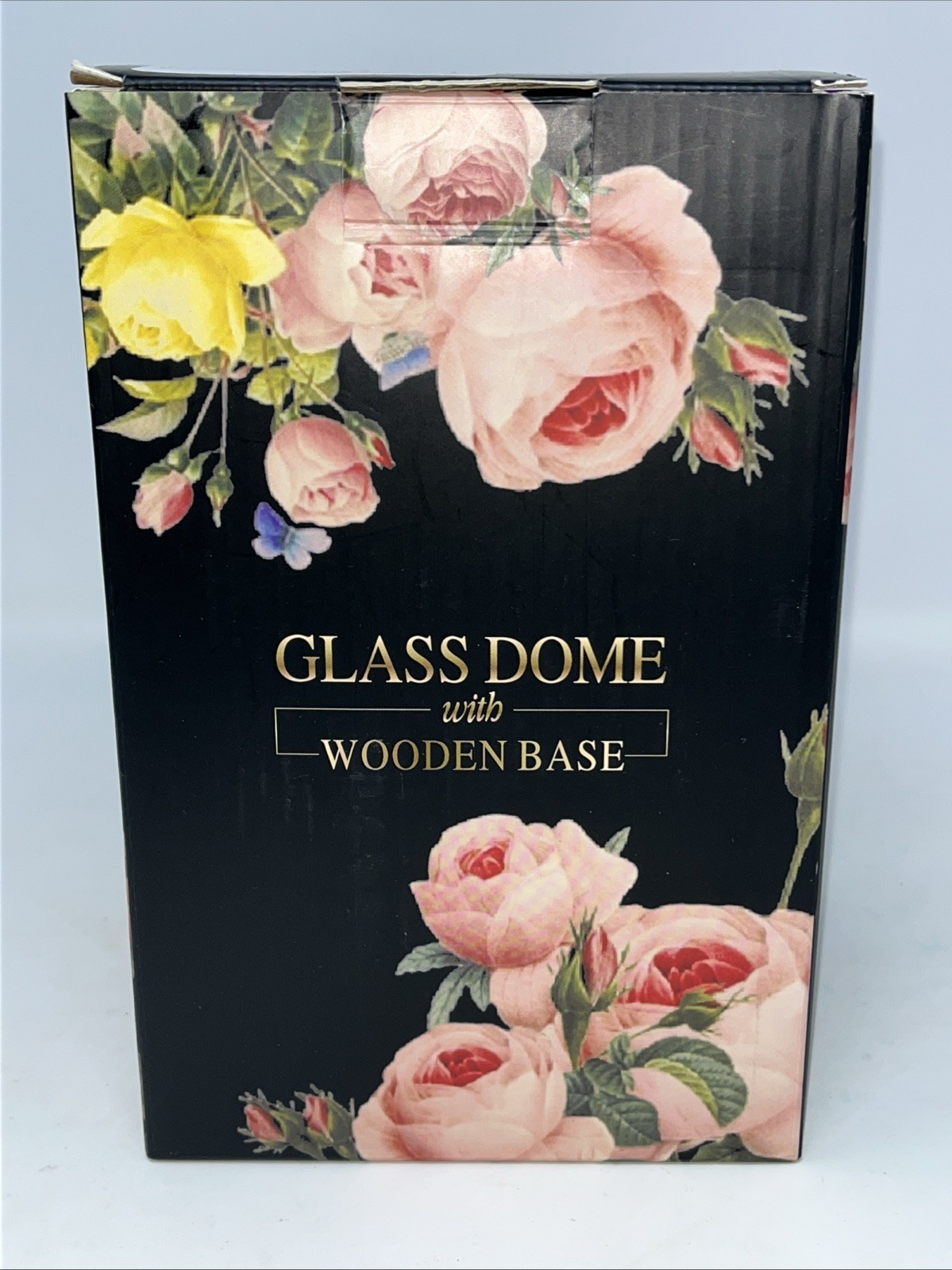 Glass Dome Preserved Roses Flowers in Lighted Wood Base