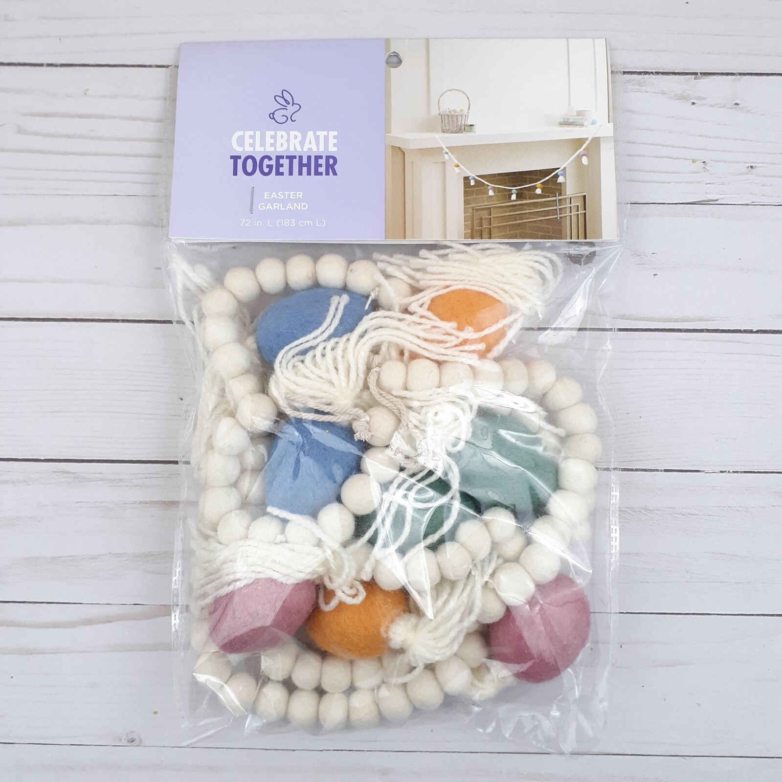 Wool Easter Garland Decor 72 in Long Eggs with Tassels